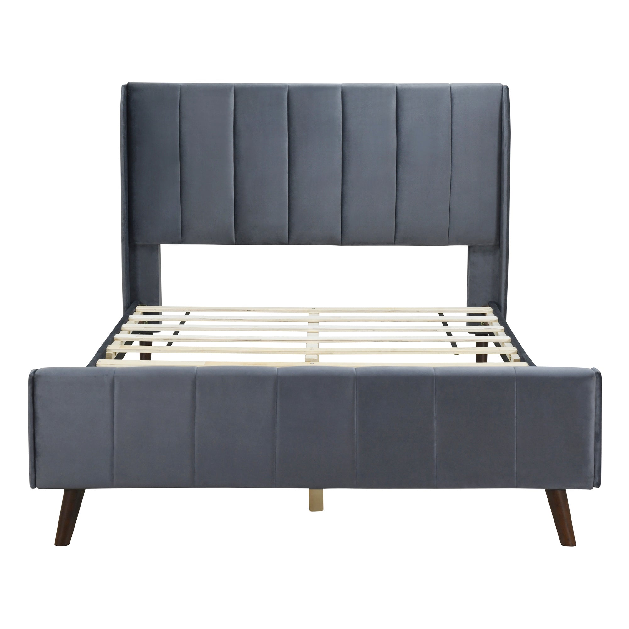 Full Size Upholstered Platform Bed, Velvet, Gray