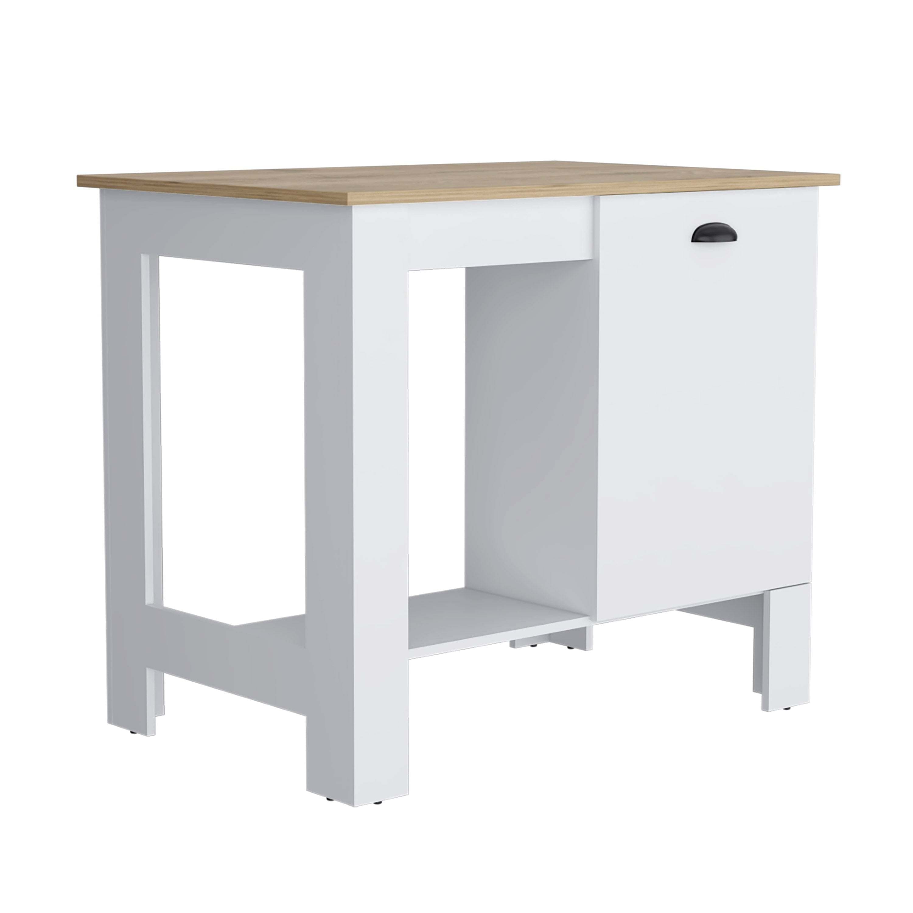 DEPOT E-SHOP Caddo Kitchen Island with Storage and Cabinet, White / Macadamia