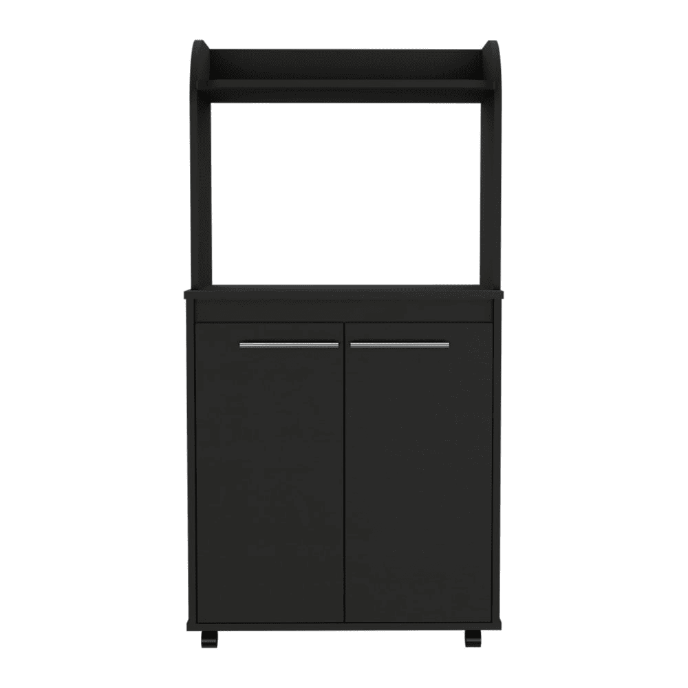 DEPOT E-SHOP Lucca Kitchen Cart, Double Door Cabinet, One Open Shelf, Two Interior Shelves, Black