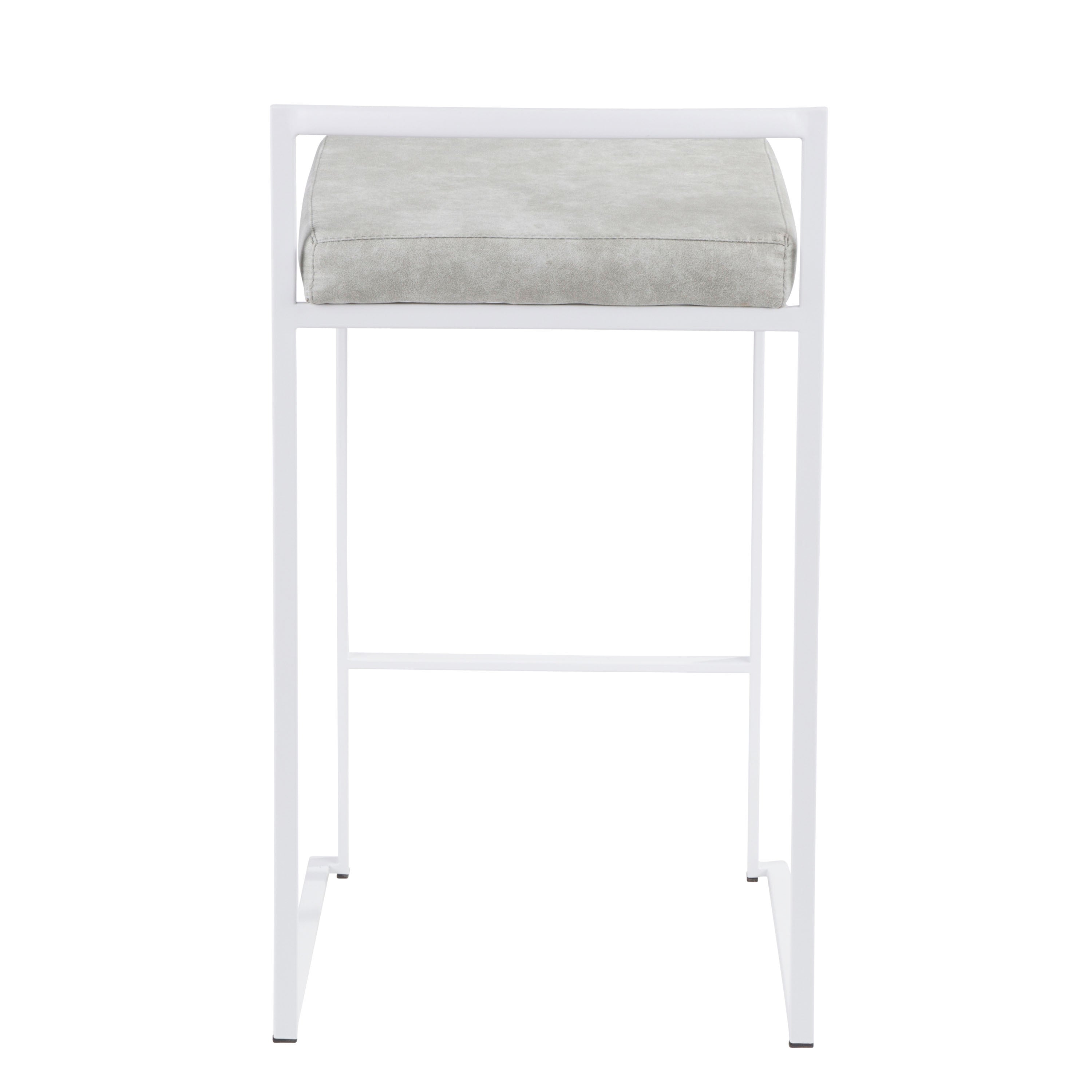 Fuji Contemporary Stackable Counter Stool in White with Light Grey Cowboy Fabric Cushion by LumiSource - Set of 2