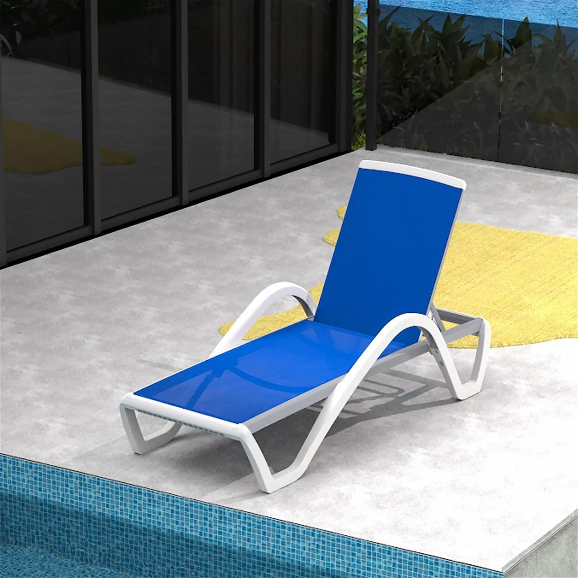 Patio Chaise Lounge Adjustable Aluminum Pool Lounge Chairs with Arm All Weather Pool Chairs for Outside,in-Pool,Lawn (Blue,1 Lounge Chair)