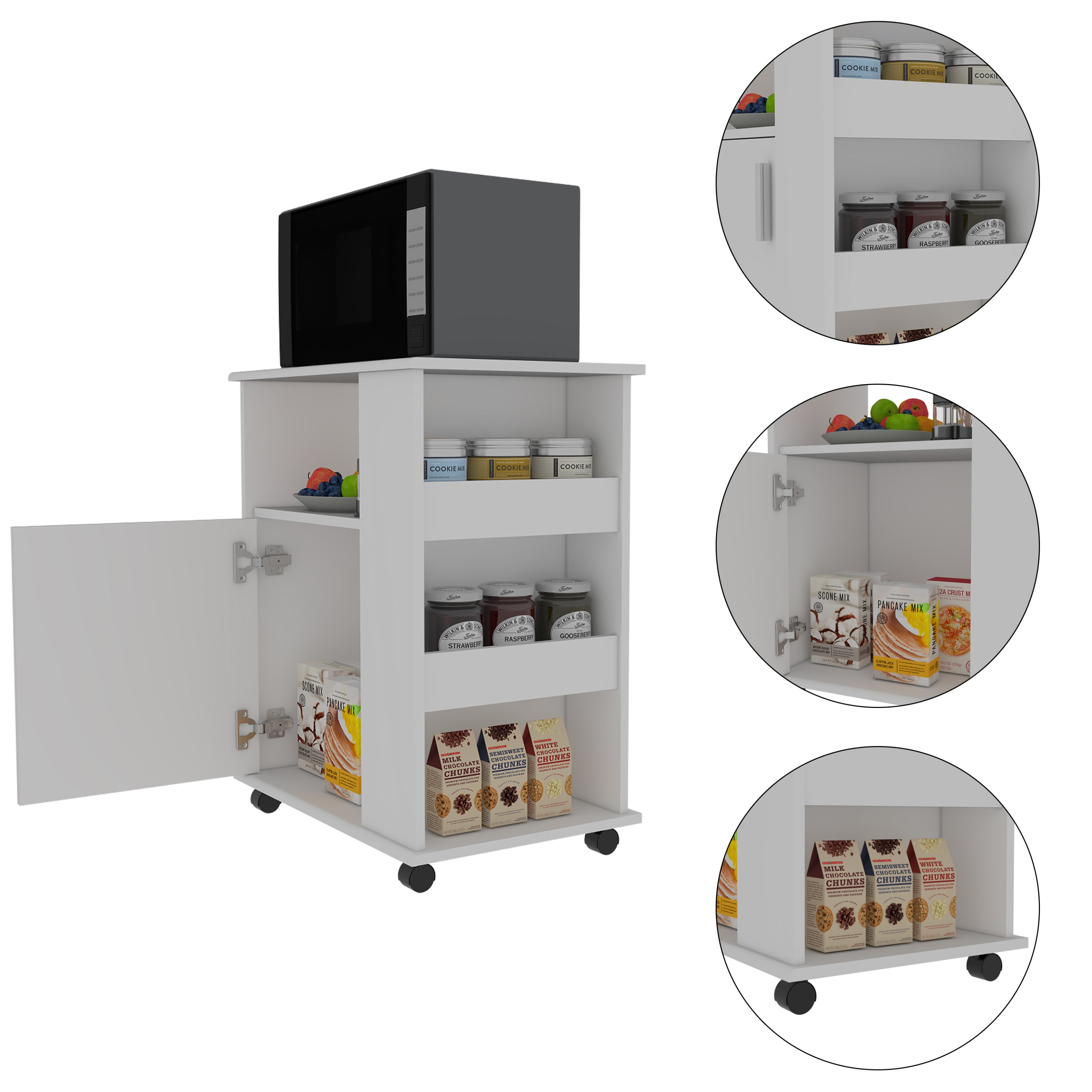 Kit Lower Microwave Cabinet, Single Door, Three Side Shelve -White