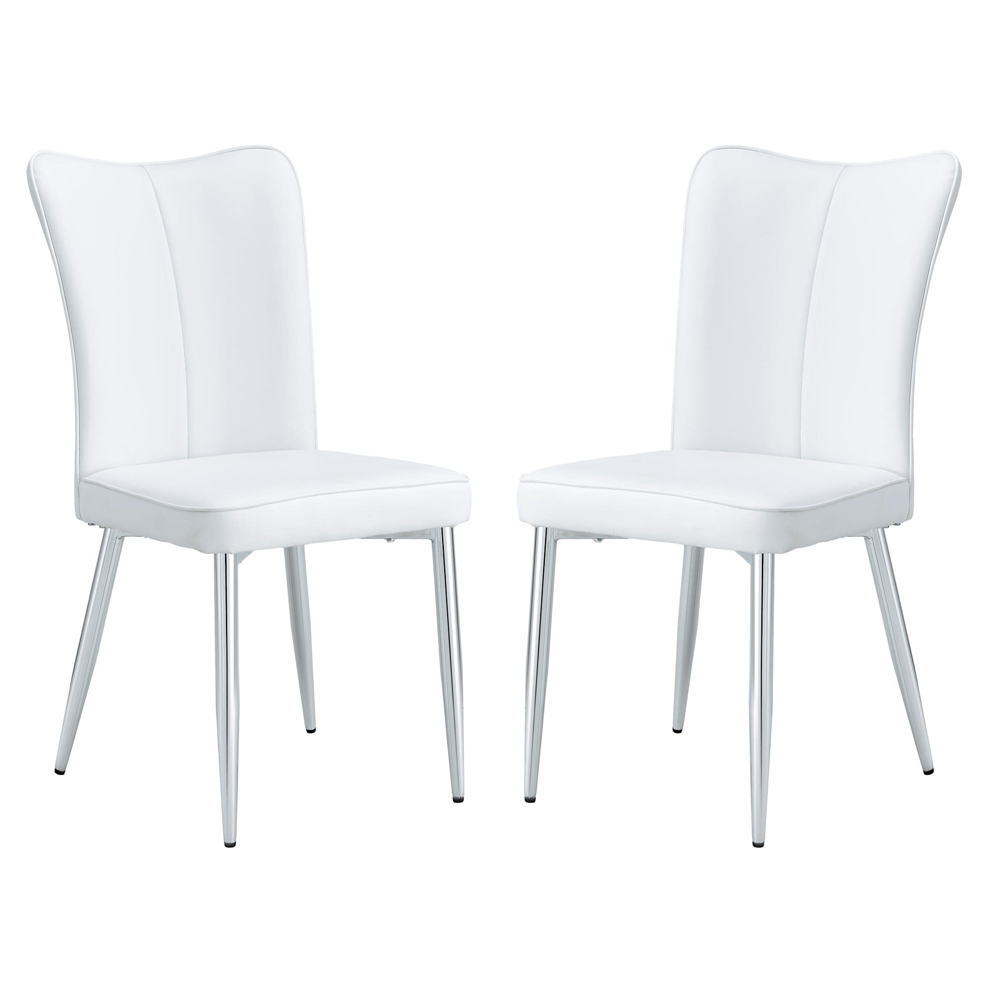 Modern minimalist dining chairs, office chairs. 2-piece set of white PU seats with silver metal legs. Suitable for restaurants, living rooms, and offices. C-008