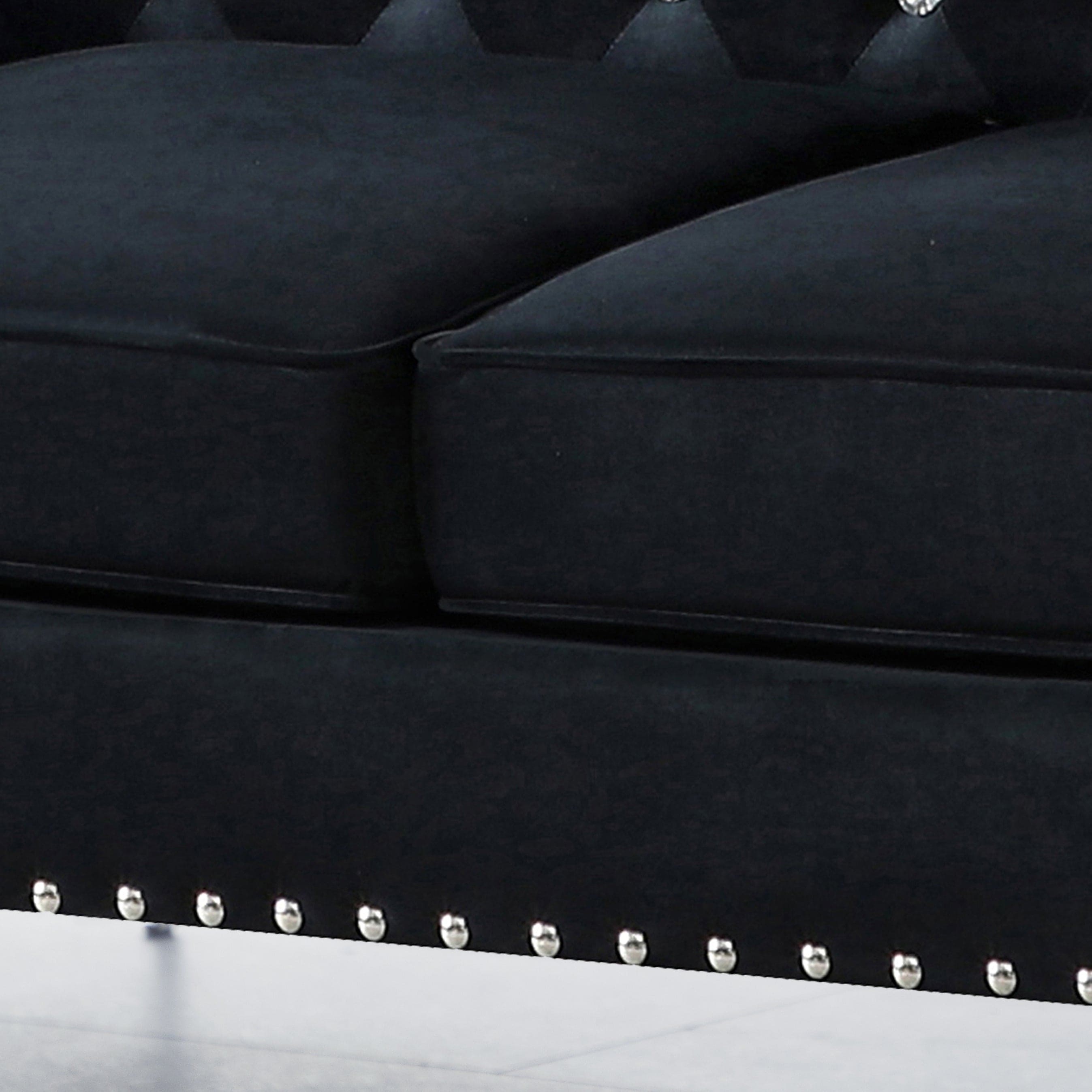 82.3" Width Modern Velvet Sofa Jeweled Buttons Tufted Square Arm Couch Black,2 Pillows Included