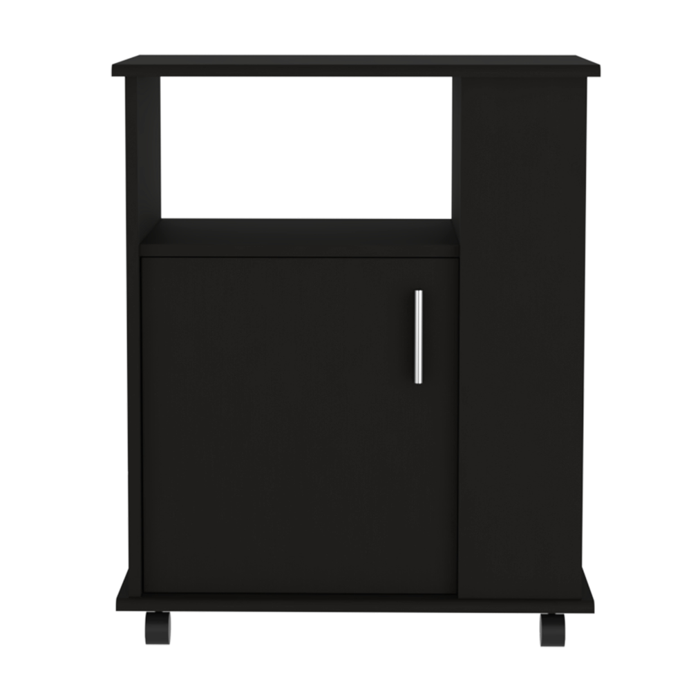 DEPOT E-SHOP Munich Lower Microwave Pantry Single Door Cabinet, Three Lateral Shelves, Two Interior Shelves, Black