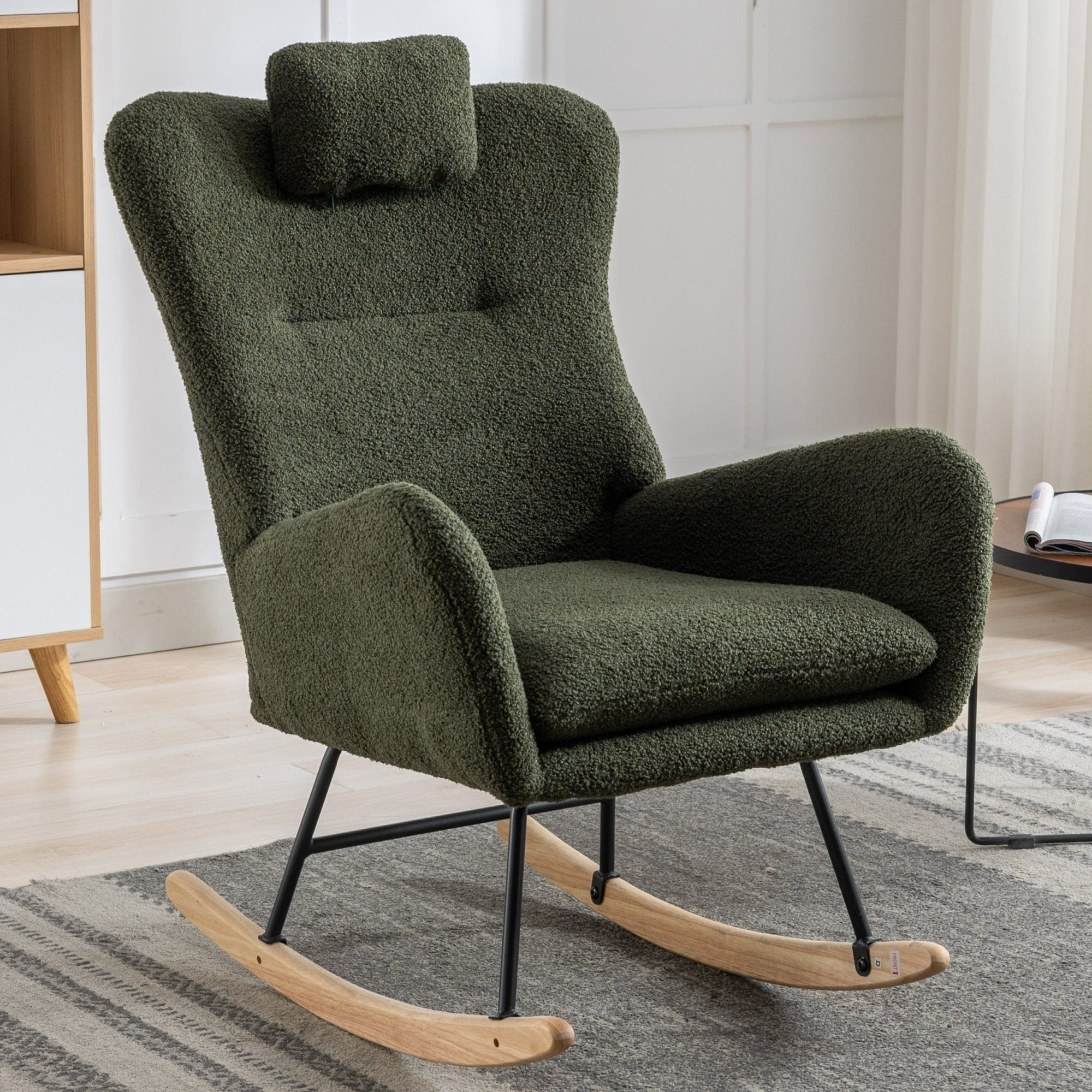 35.5 inch Rocking Chair with Pocket, (dark green)