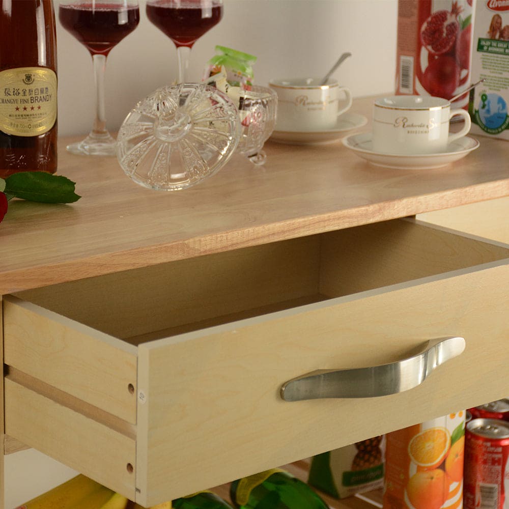 Kitchen Island & Kitchen Cart, Mobile Kitchen Island with Two Lockable Wheels, Rubber Wood Top, Simple Design & Natural Color Give More Imagination of Party Scene.