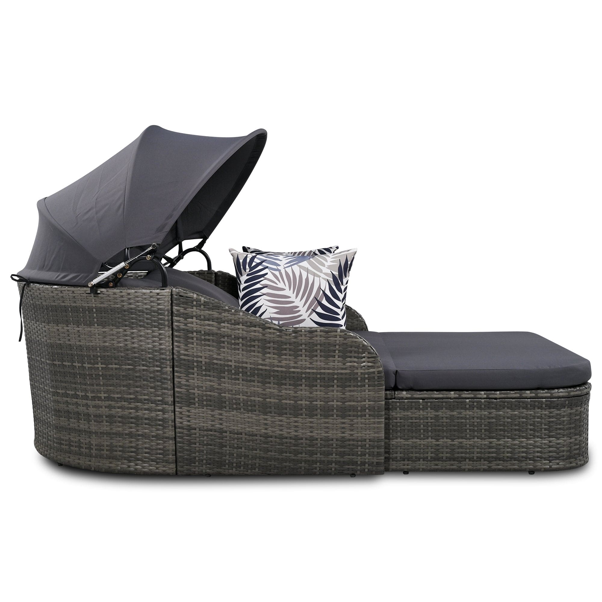 GO 79.9" Outdoor Sunbed with Adjustable Canopy, Double lounge, PE Rattan Daybed, Gray Wicker And Cushion