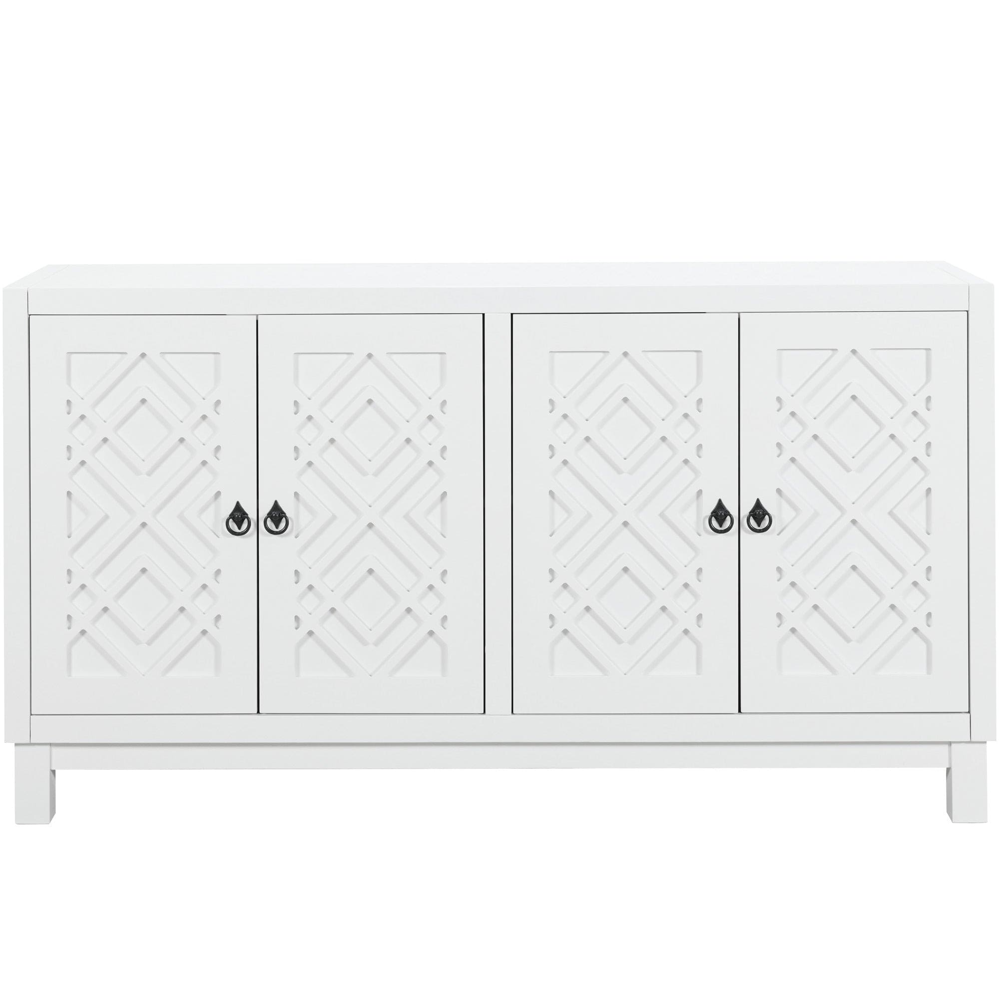 TREXM Large Storage Space Sideboard, 4 Door Buffet Cabinet with Pull Ring Handles for Living Room, Dining Room (White)