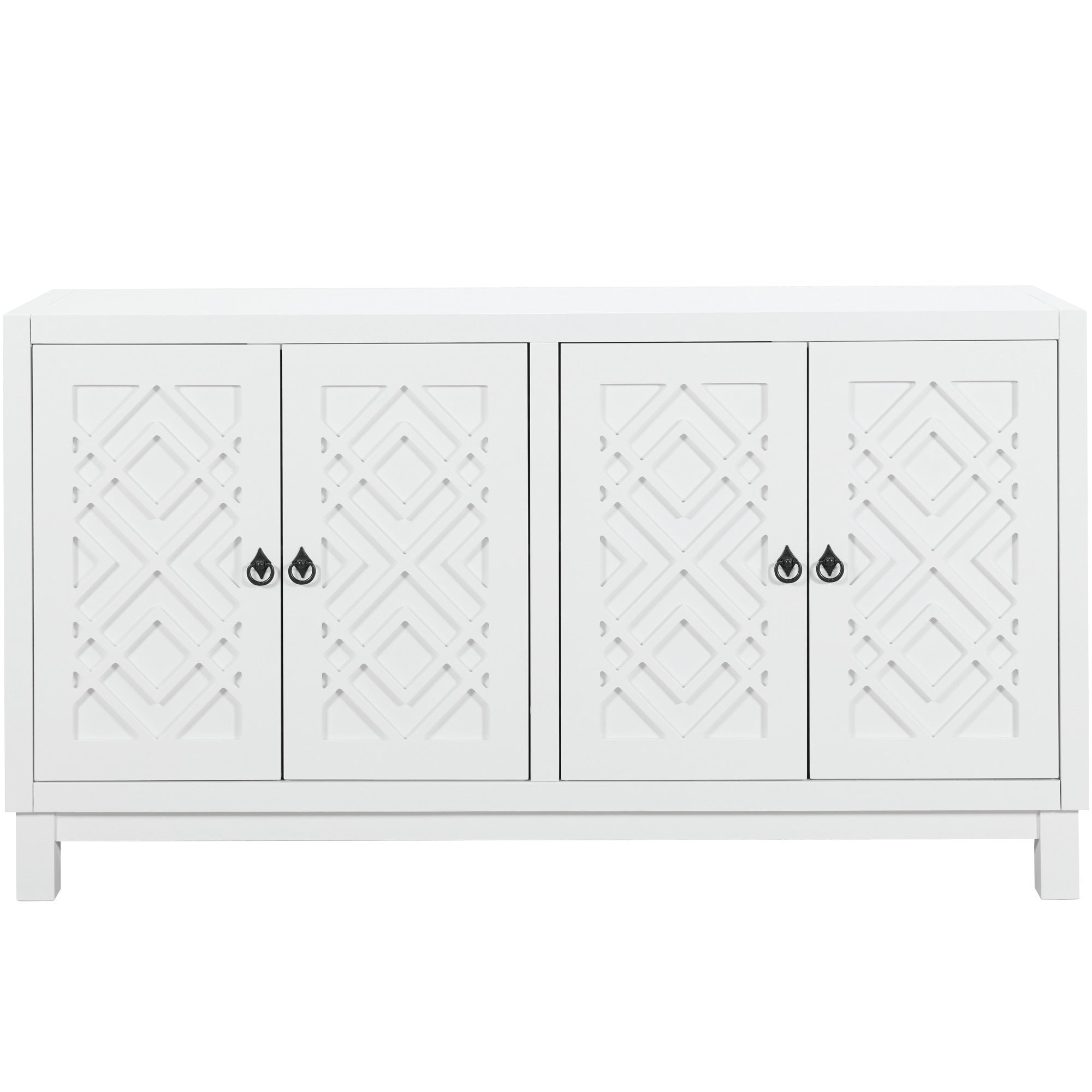 TREXM Large Storage Space Sideboard, 4 Door Buffet Cabinet with Pull Ring Handles for Living Room, Dining Room (White)