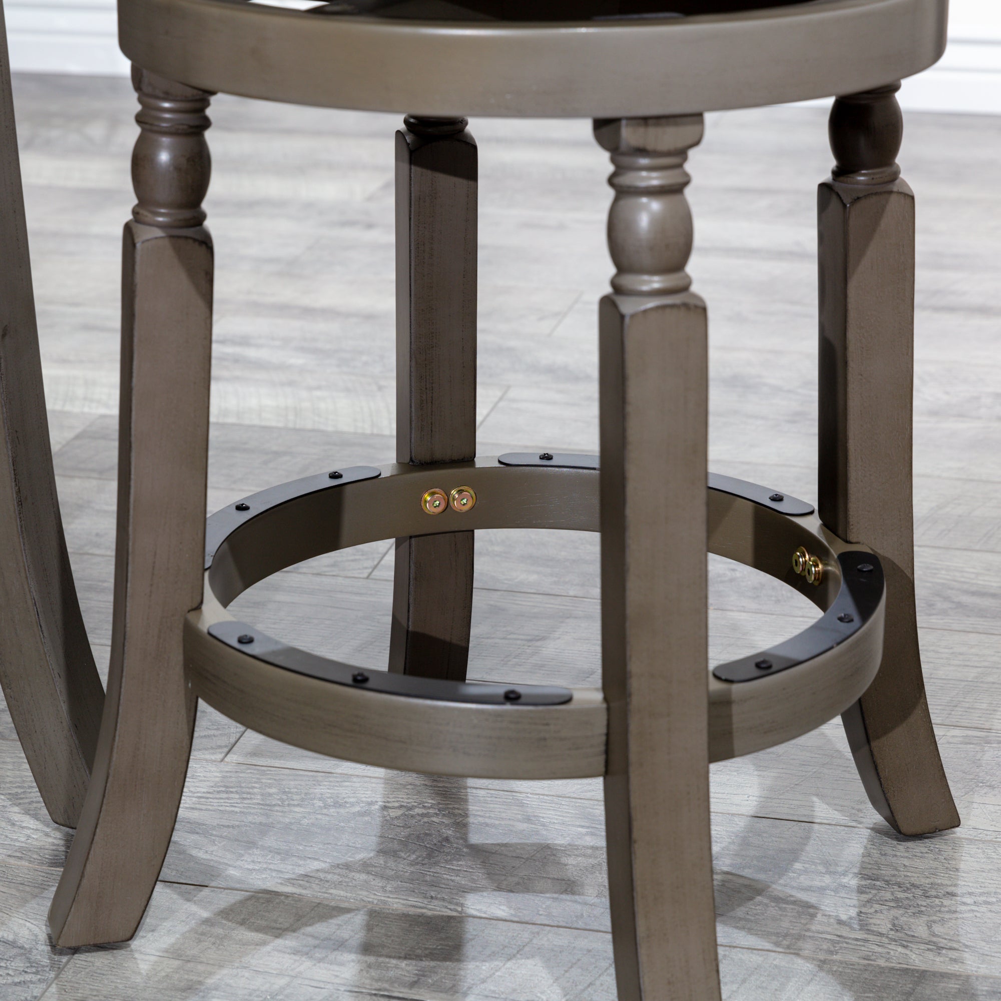 24" Counter Stool, Weathered Gray Finish, Charcoal Fabric Seat