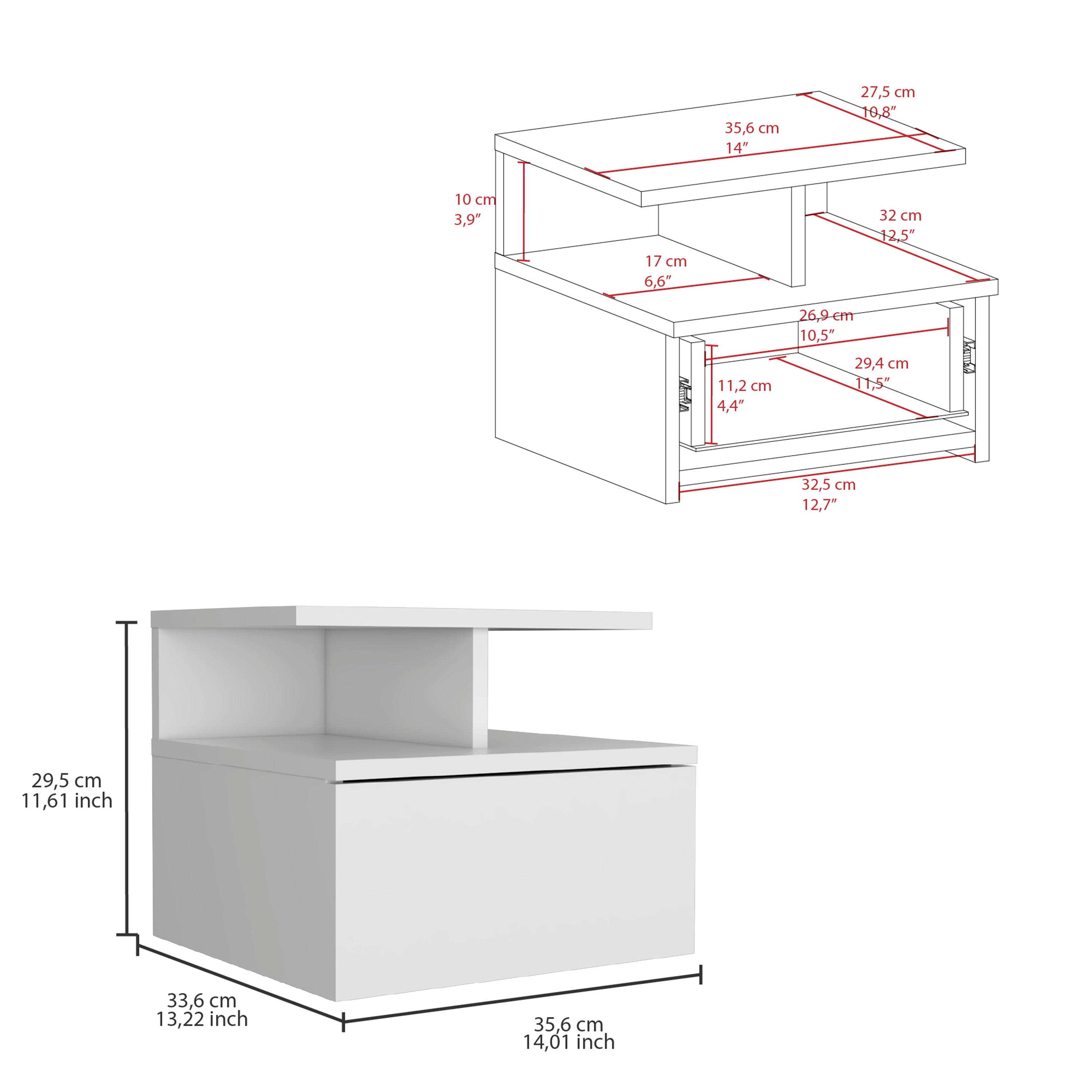 Floating Nightstand Flopini, One Drawer, White Finish