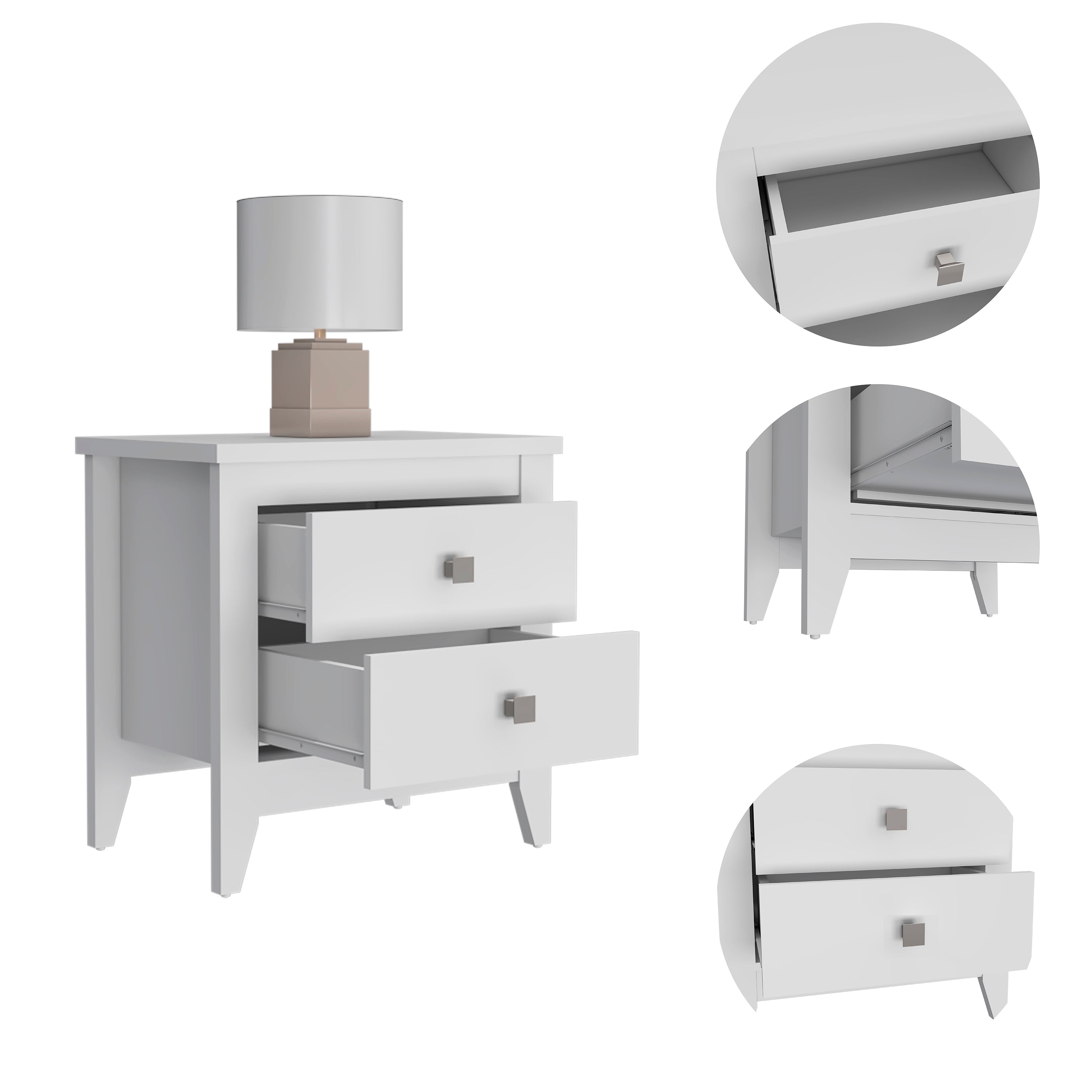 Nightstand More, Two Shelves, Four Legs, White Finish