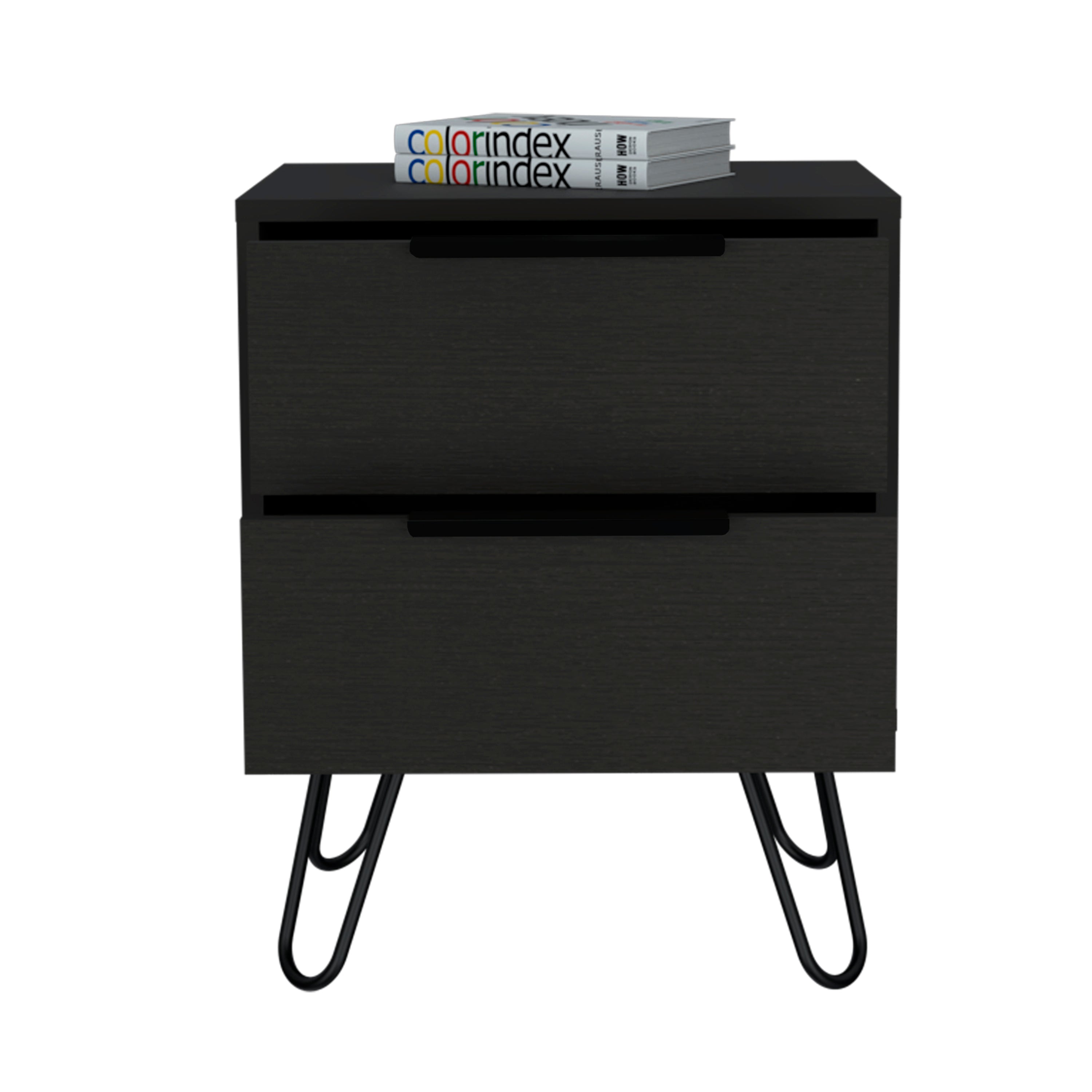 Nightstand Skyoner 2, Harpin Legs, Two Drawers, Black Wengue Finish