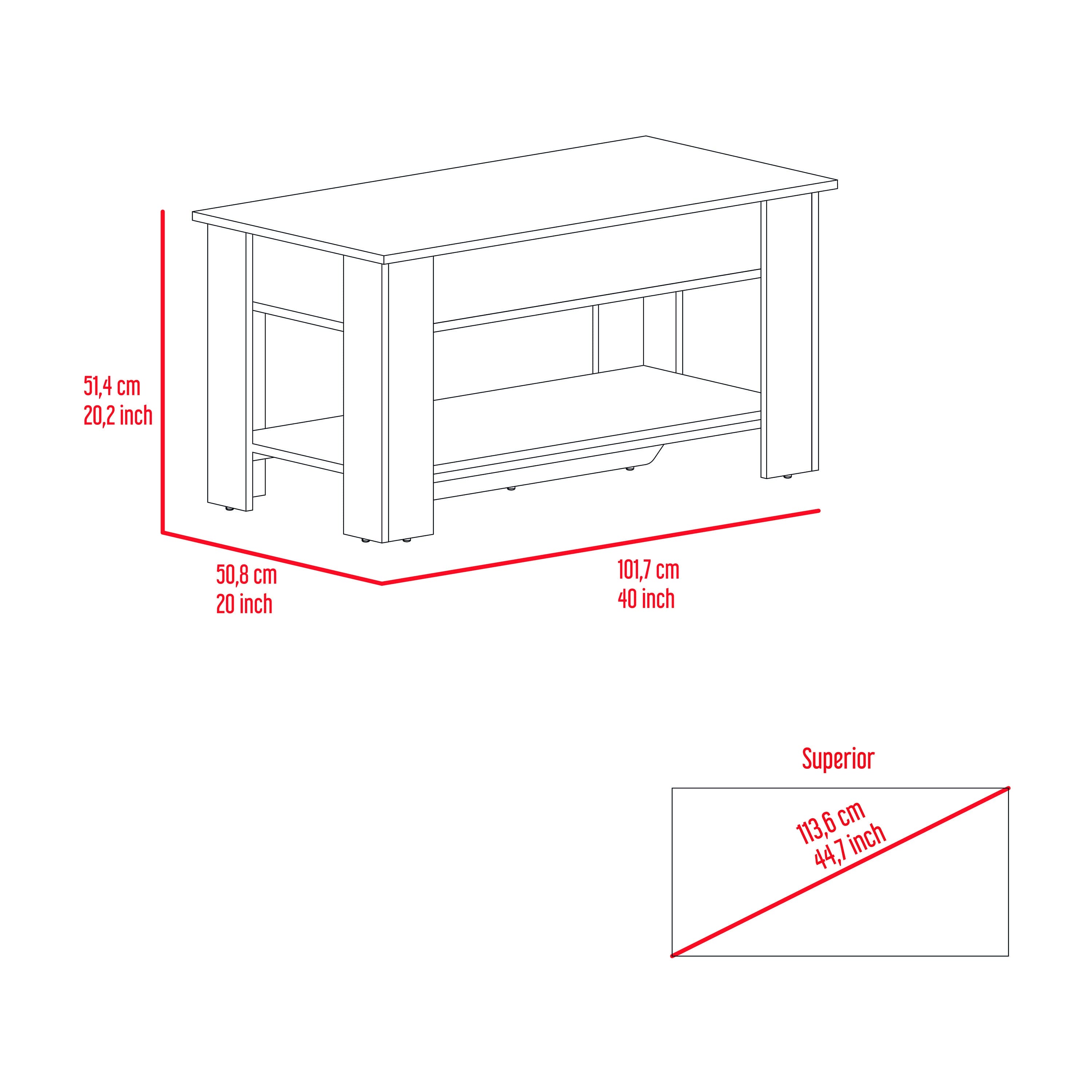 Storage Table Polgon, Extendable Table Shelf, Lower Shelf, Dark Brown Finish