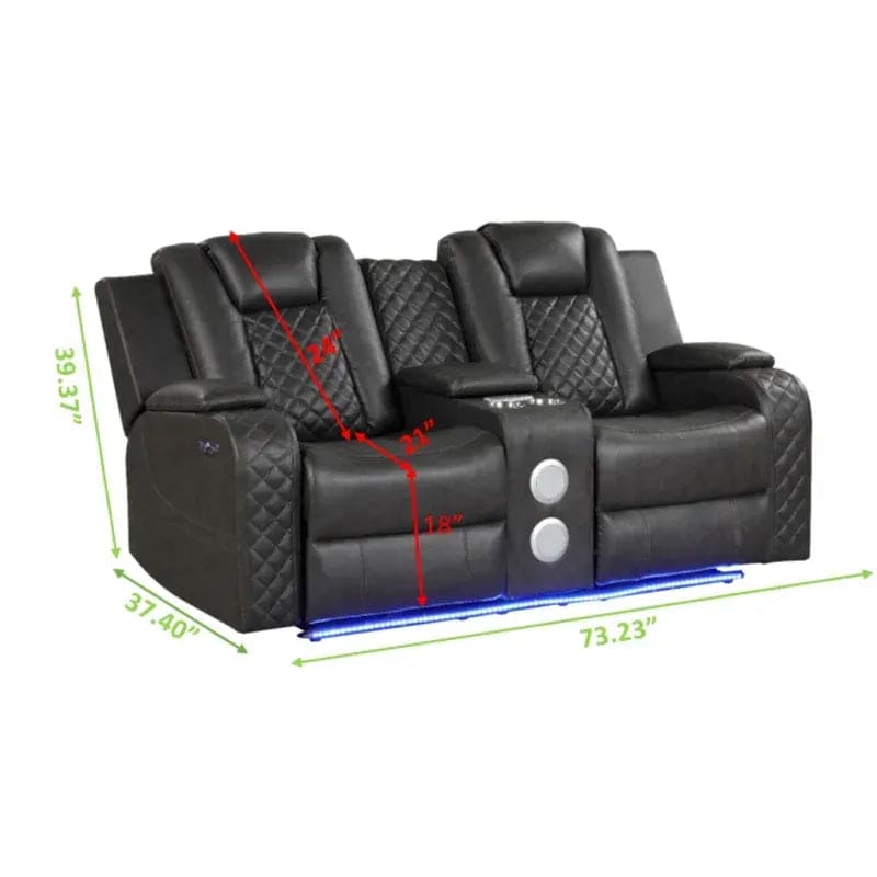 Benz LED & Power Reclining Loveseat Made With Faux Leather in Gray