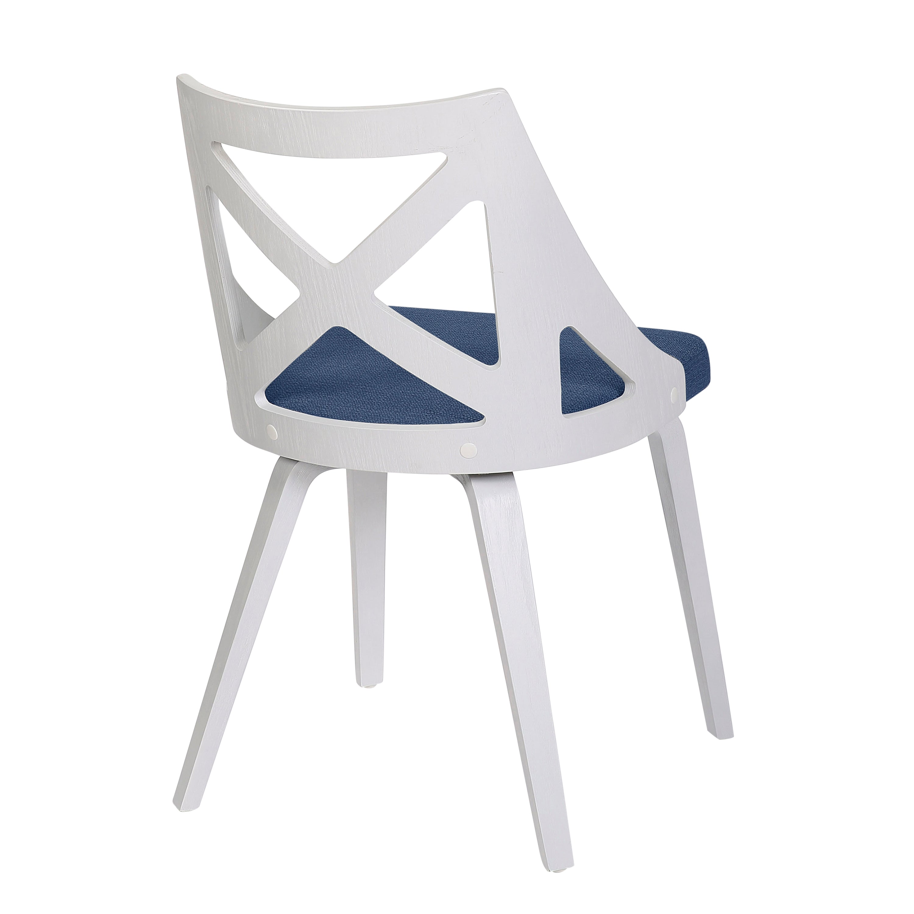 Charlotte Farmhouse Chair in White Textured Wood and Blue Fabric by LumiSource - Set of 2