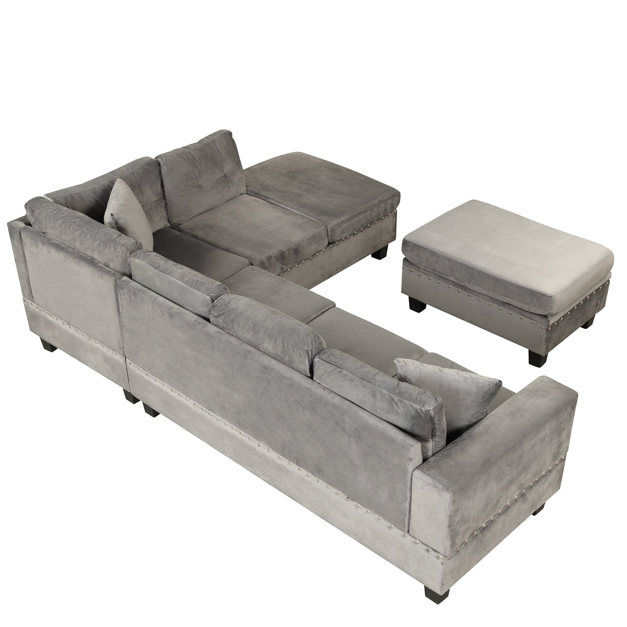 104.5" Modern Sectional Sofa with Storage Ottoman, L-Shape Couch with 2 Pillows and Cup Holder,Sectional Sofa with Reversible Chaise for Living Room,Gray