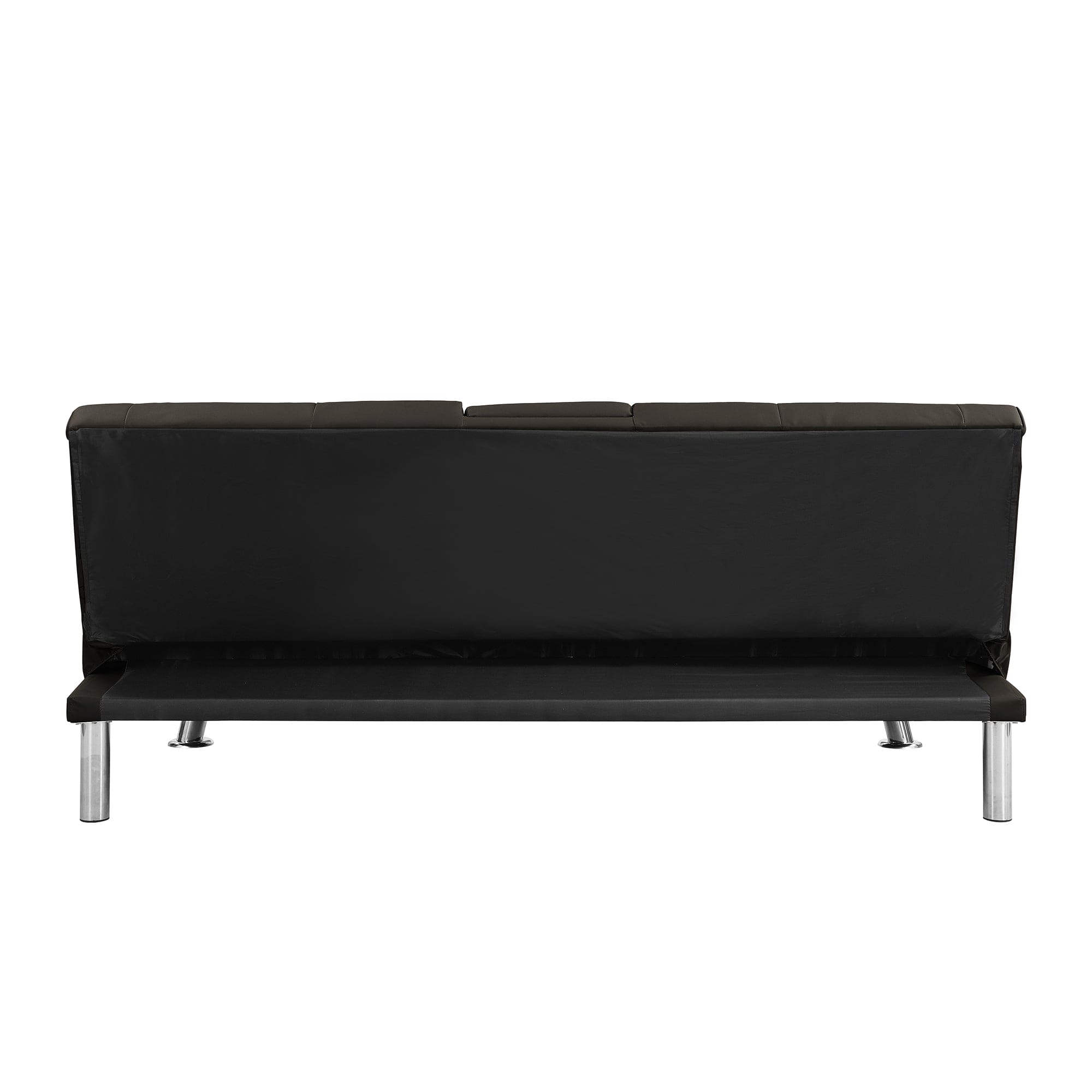 Sofa Bed with Armrest two holders  WOOD FRAME, STAINLESS LEG, FUTON BROWN  PVC,DARK BROWN