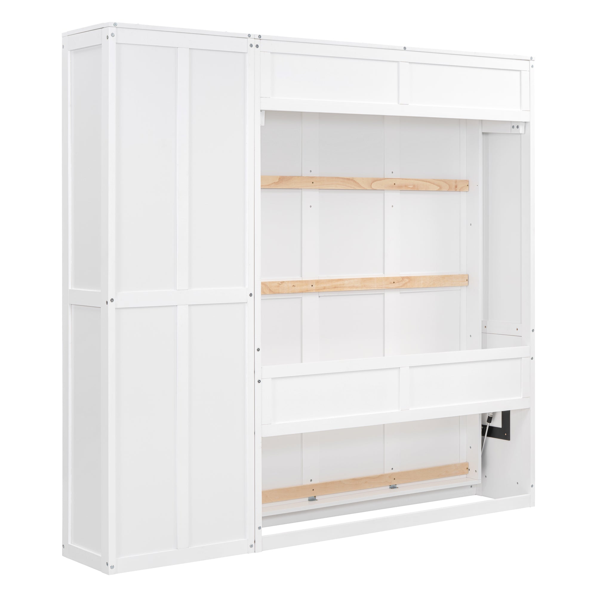 Full Size Murphy Bed Wall Bed with Shelves,White