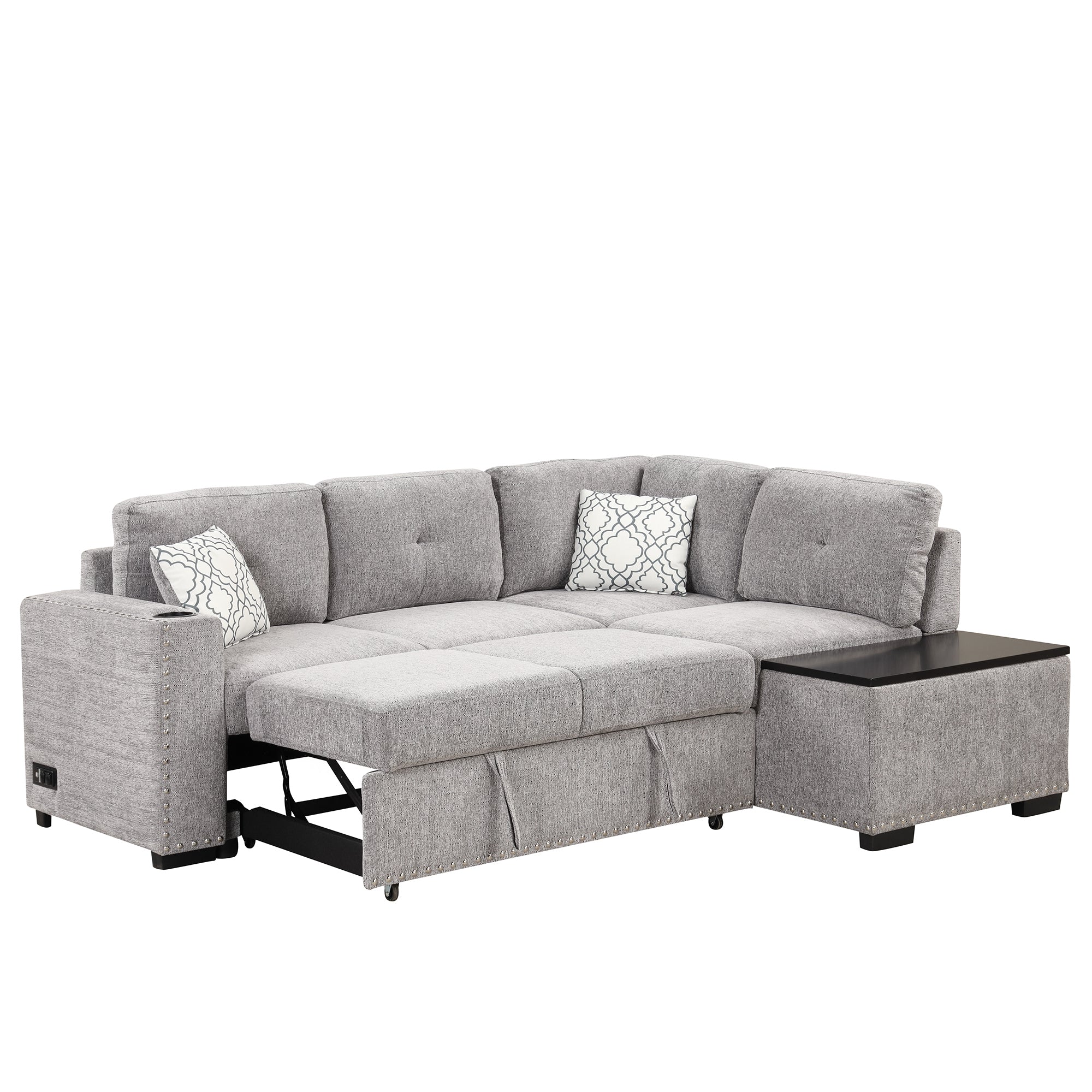 Sofa Bed L-Shaped Corner Sofa, Light Gray