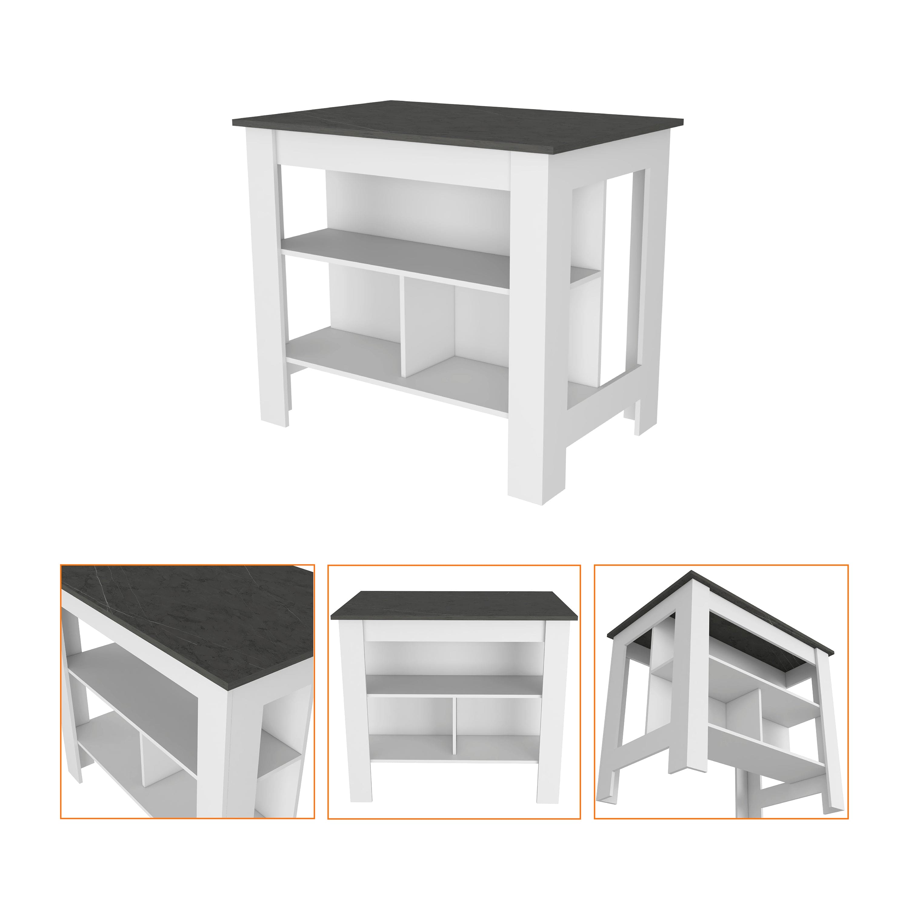 Kitchen Island Dozza, Three Shelves, White / Onyx Finish