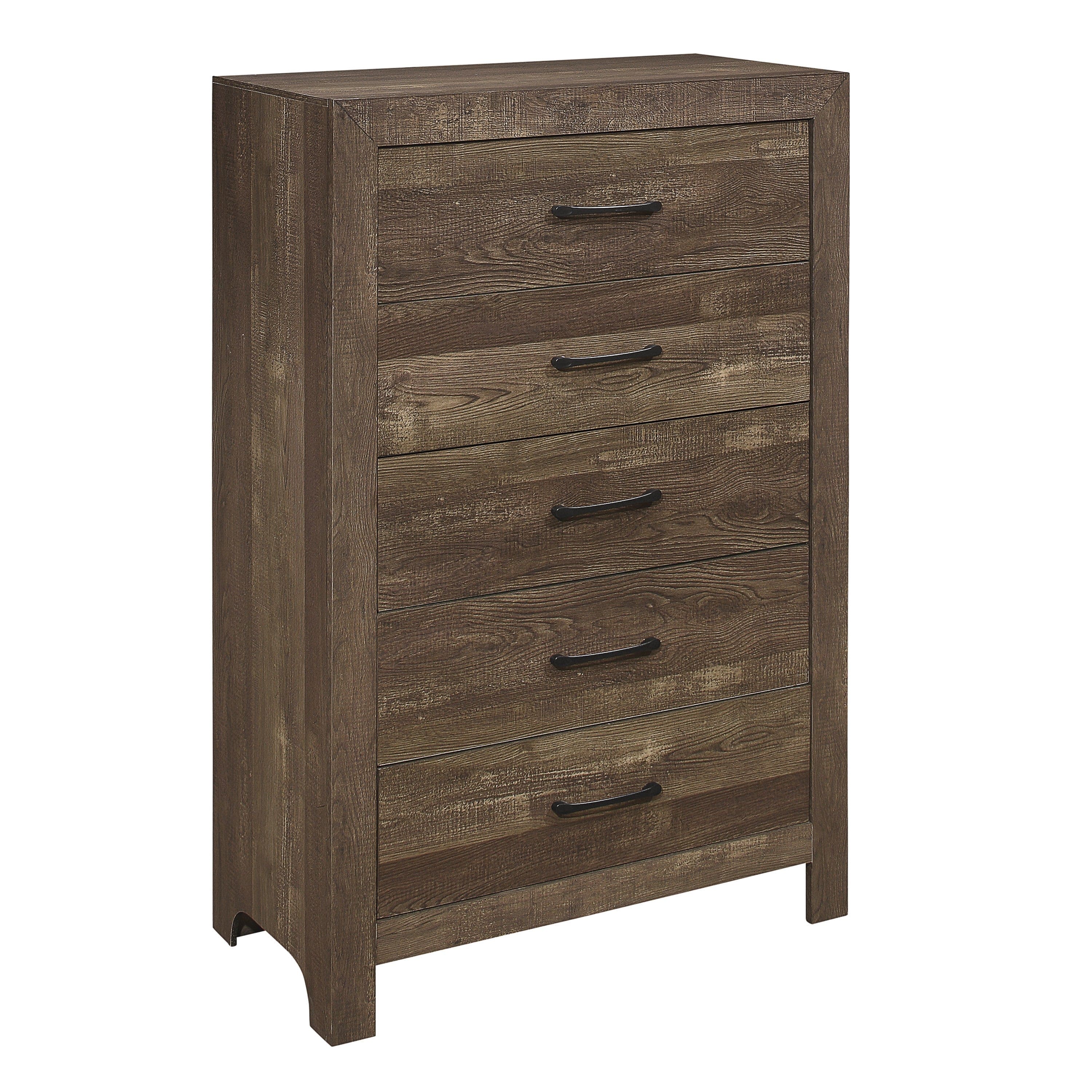 Simple Look Rustic Brown Finish 1pc Chest of 5x Drawers Black Metal Hardware Bedroom Furniture