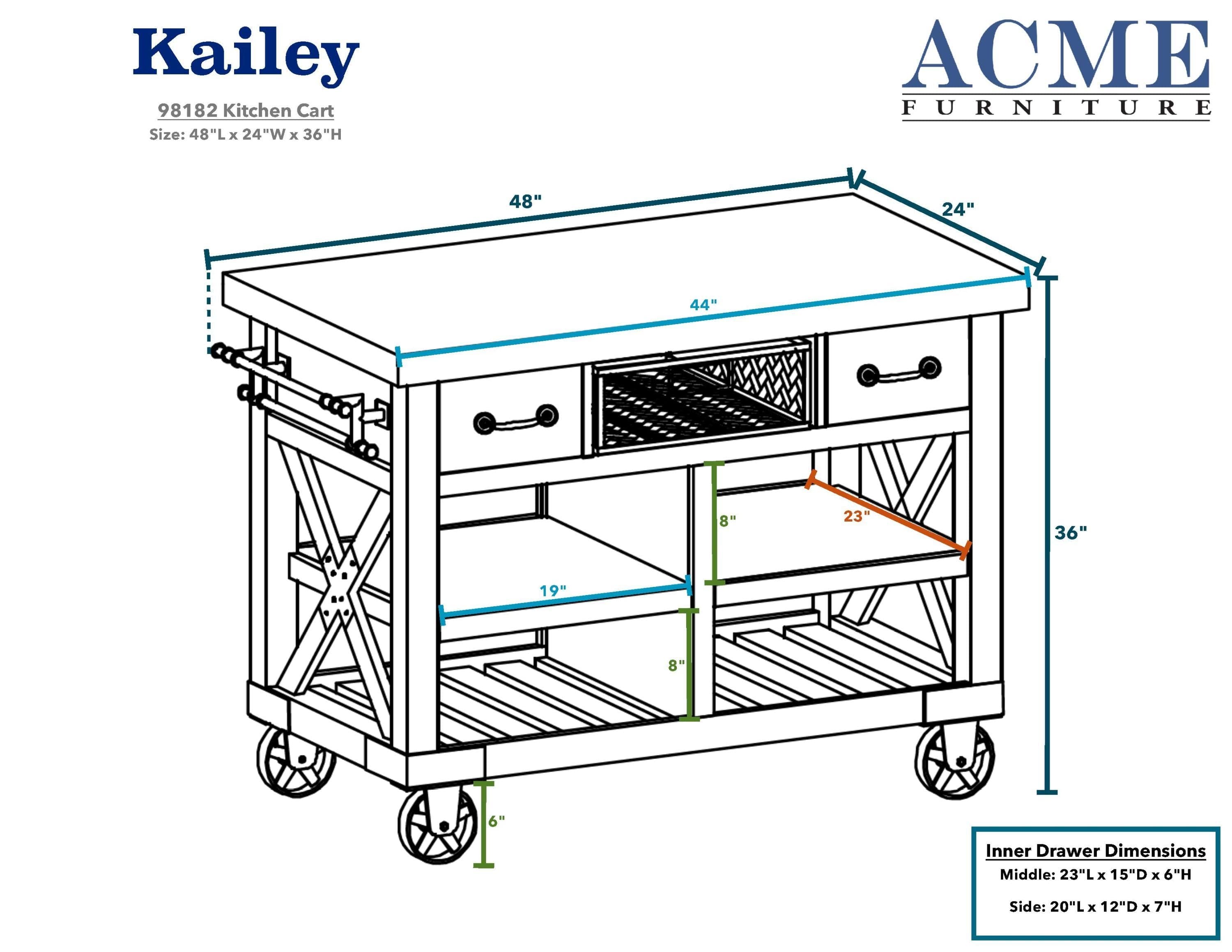 ACME Kailey Kitchen Cart, Antique Oak 98182