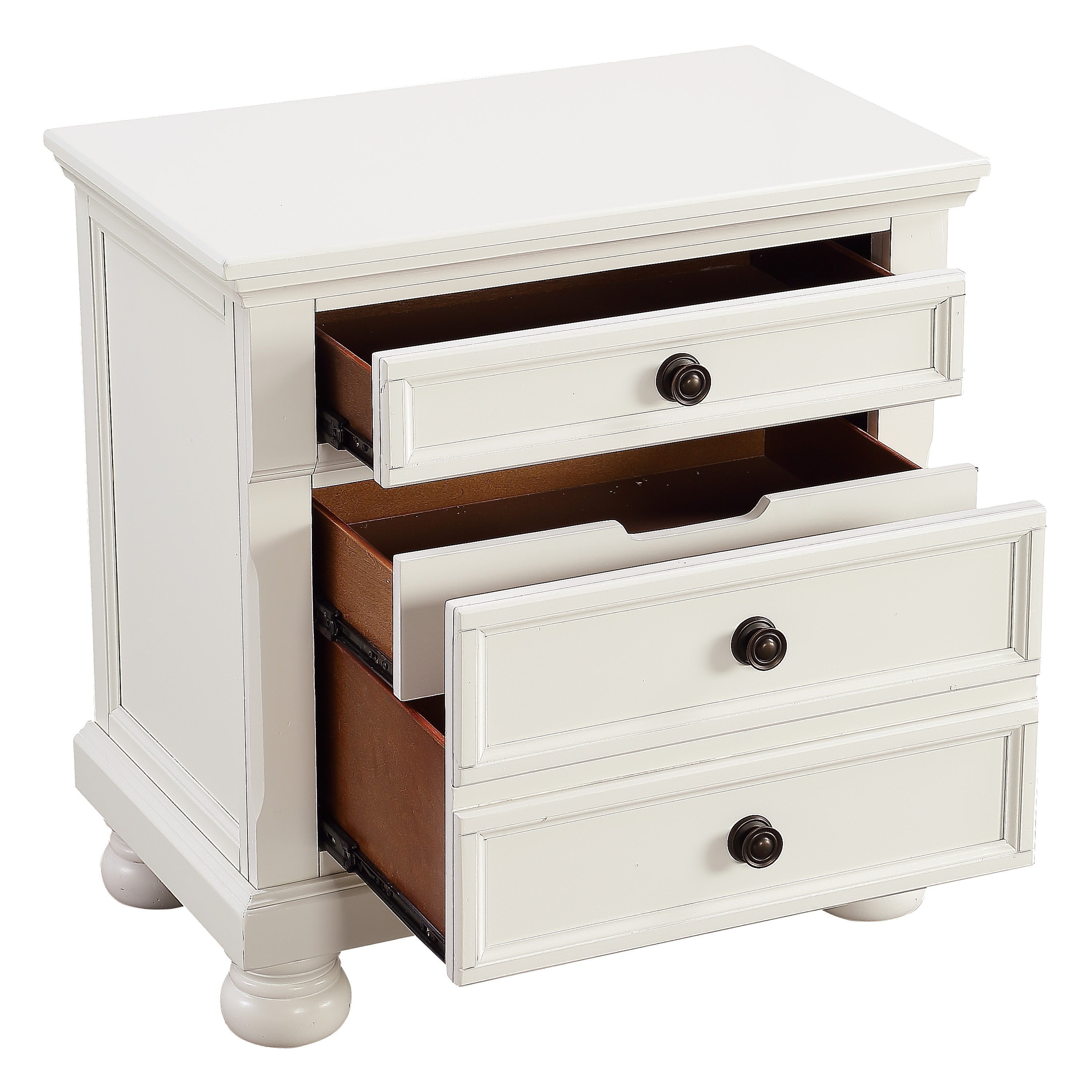 Bedroom Furniture White Finish Bun Feet Nightstand with Hidden Drawer Casual Transitional Bed Side Table