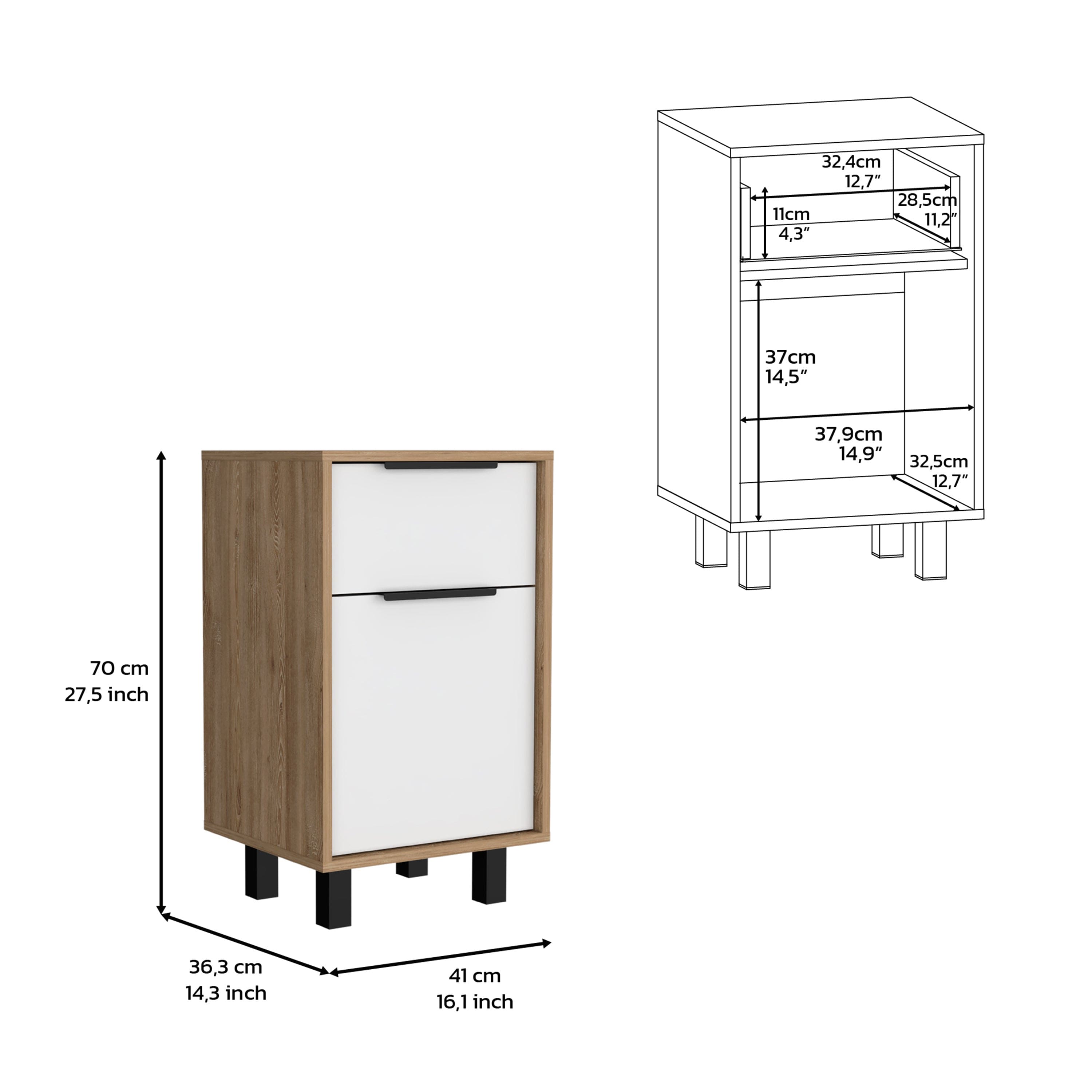 Nightstand Maryland Z, One Drawer, One Cabinet, Pine / White Finish