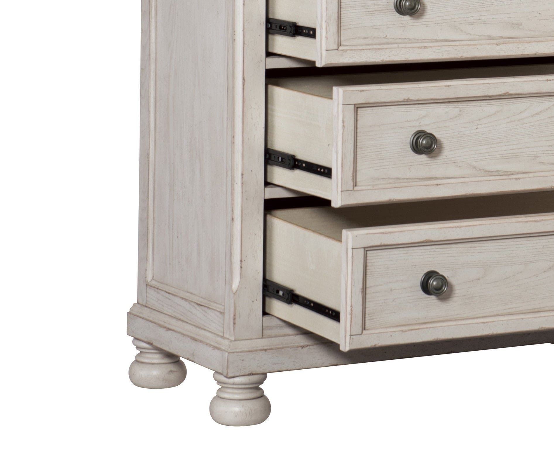 Wire-Brushed White Finish 1pc Chest of Drawers with Ball Bearing Glides Transitional Bedroom Furniture