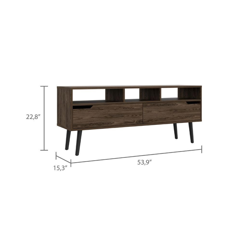 Oslo Tv Stand for TV´s up 51", Two  Drawers, Four Legs, Three Open Shelves -Dark Walnut