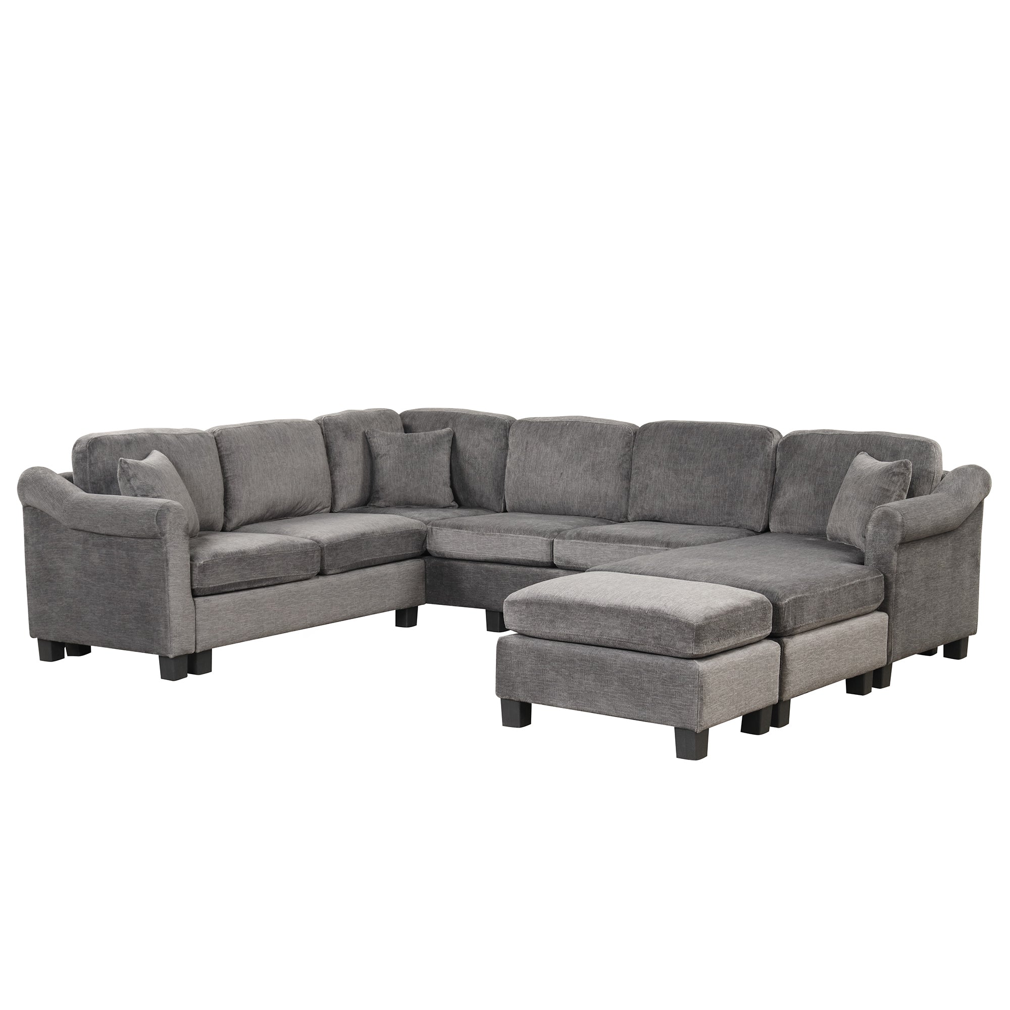 122.1" *91.3"  4pcs Sectional Sofa with Ottoman with Right Side Chaise velvet fabric Dark Gray