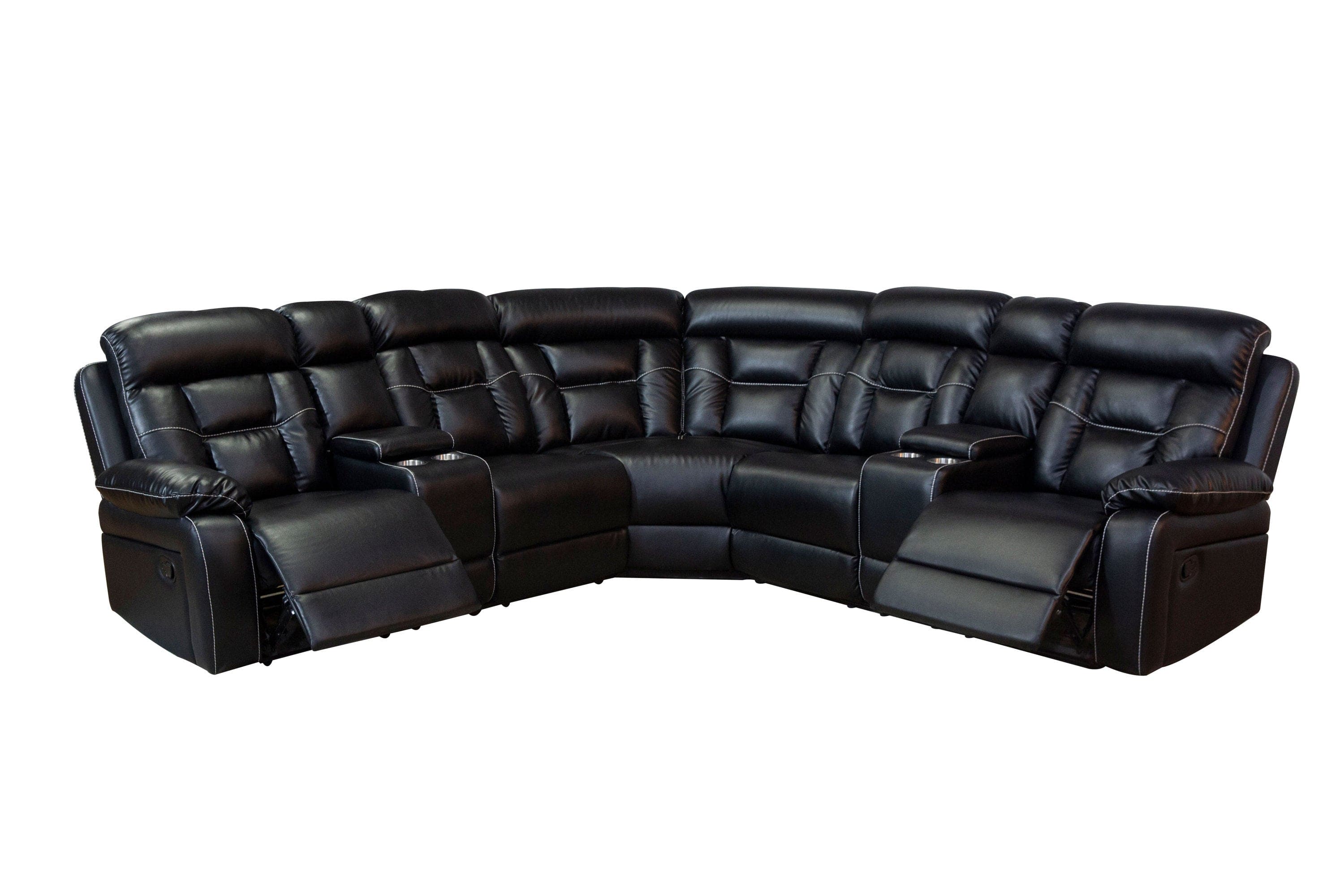 Manual Reclining Sofa Faux Leather Sofa Set Black