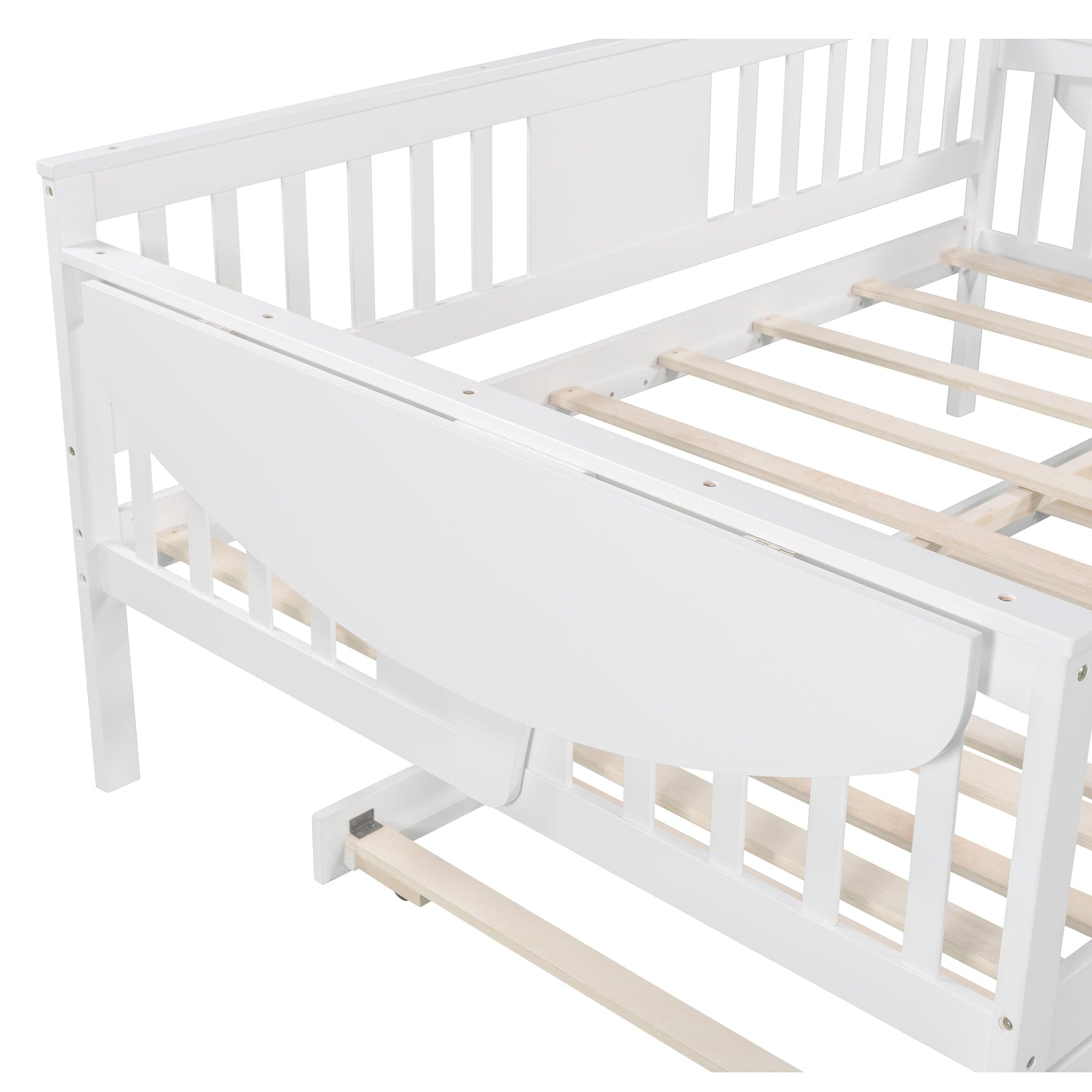 Full size Daybed with Twin size Trundle, Wood Slat Support, White