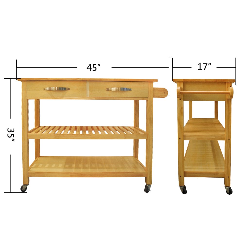 Kitchen Island & Kitchen Cart, Mobile Kitchen Island with Two Lockable Wheels, Rubber Wood Top, Simple Design & Natural Color Give More Imagination of Party Scene.