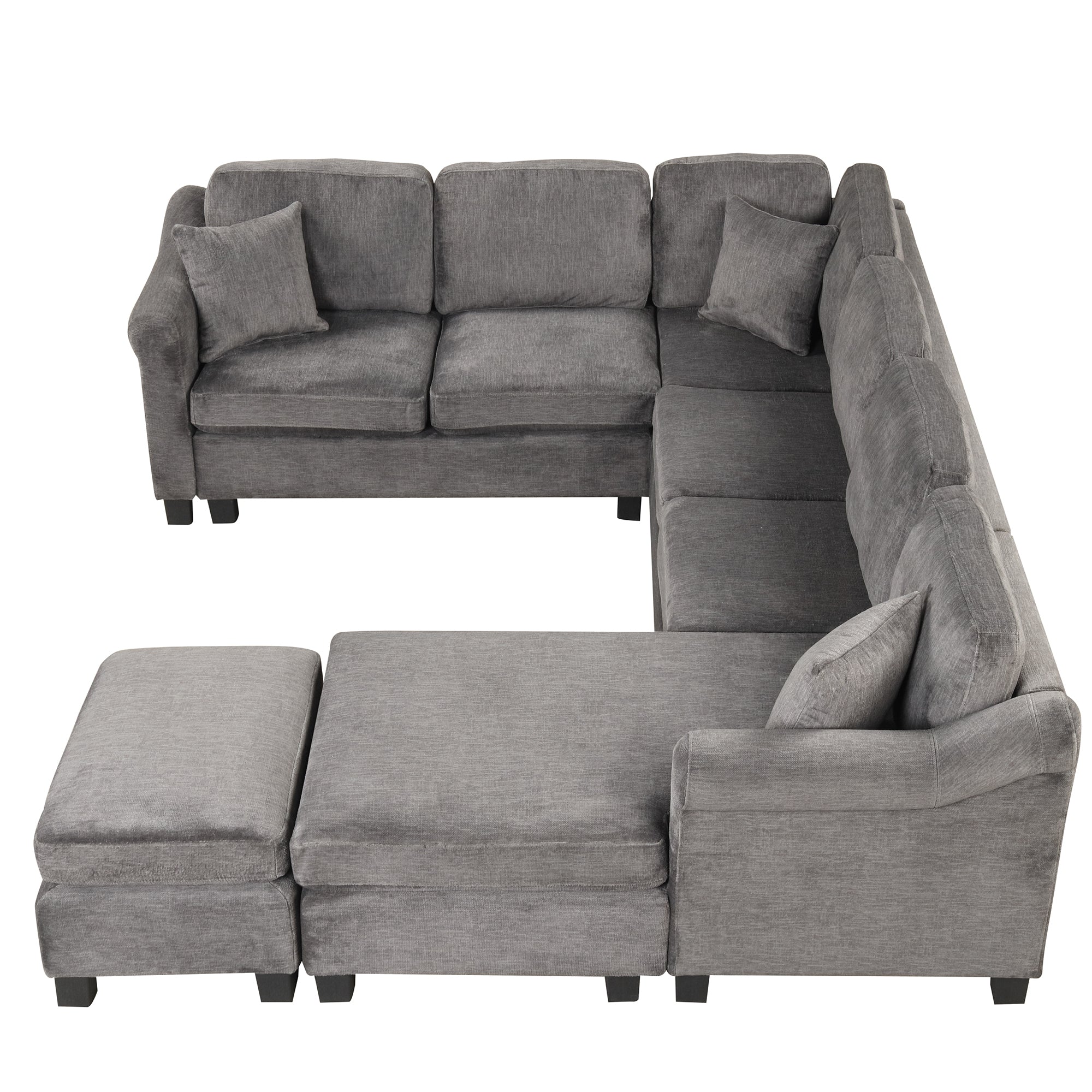 122.1" *91.3"  4pcs Sectional Sofa with Ottoman with Right Side Chaise velvet fabric Dark Gray