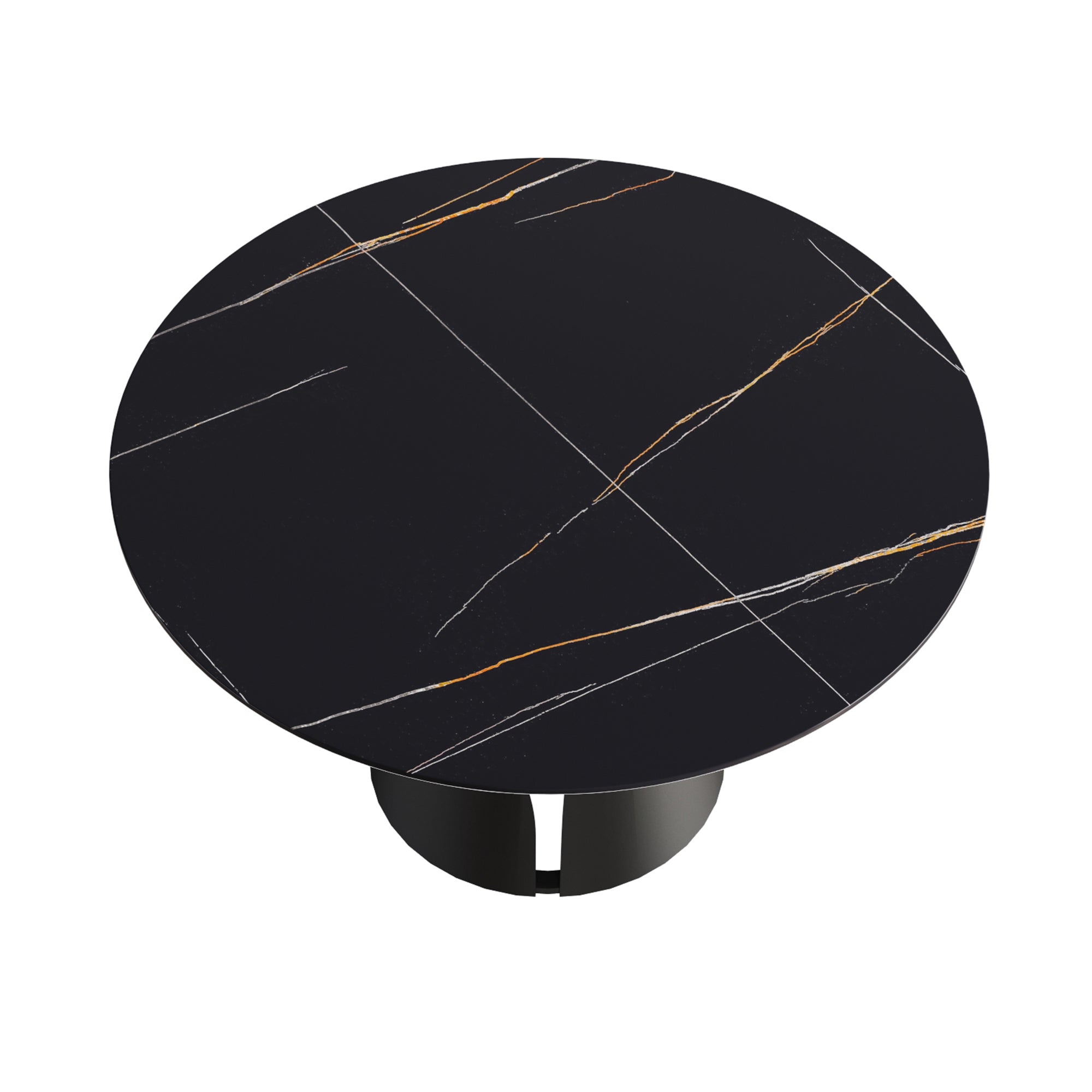 53.15"Modern artificial stone round black carbon steel base dining table-can accommodate 6 people