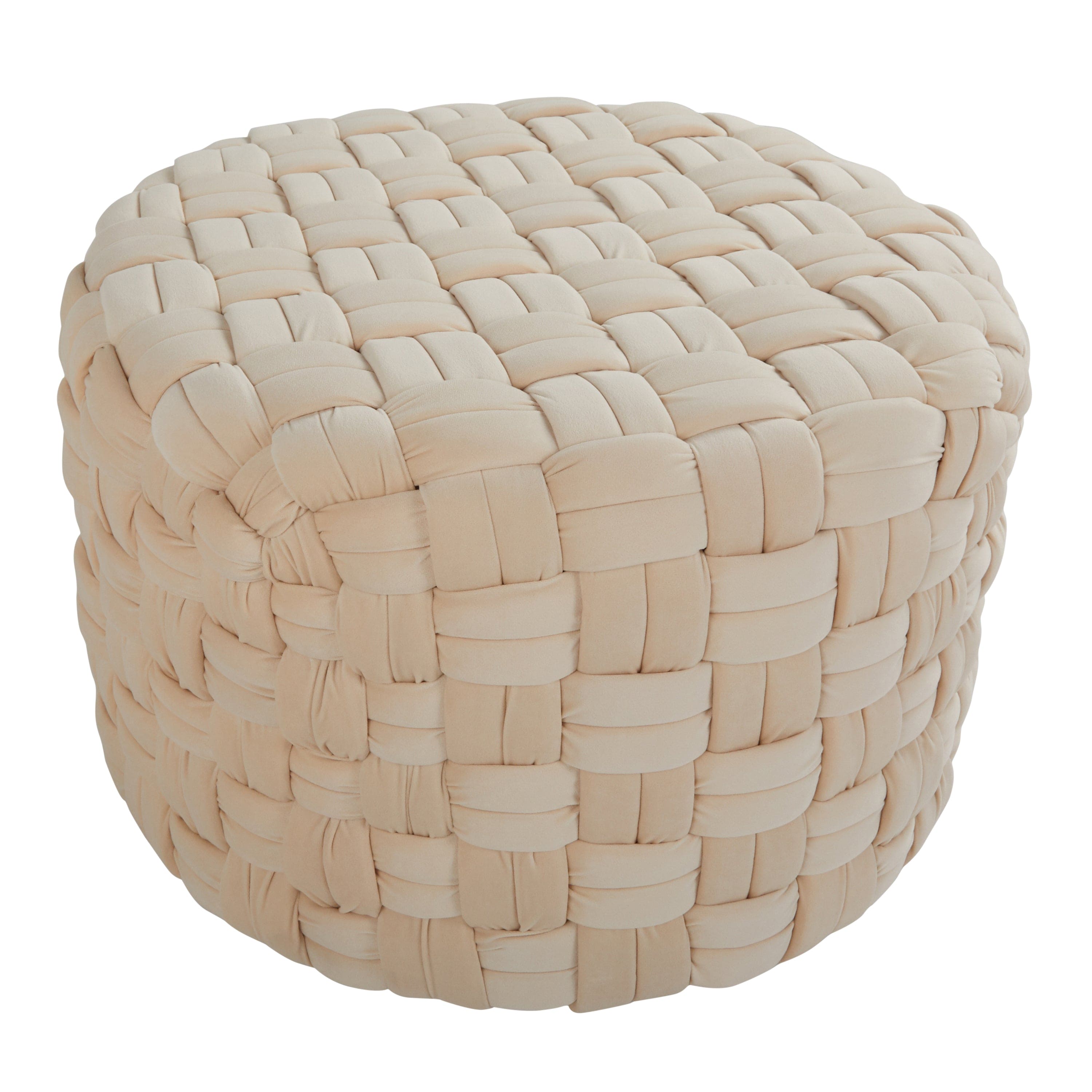 Braided Round 24" Ottoman in Cream Velvet by LumiSource