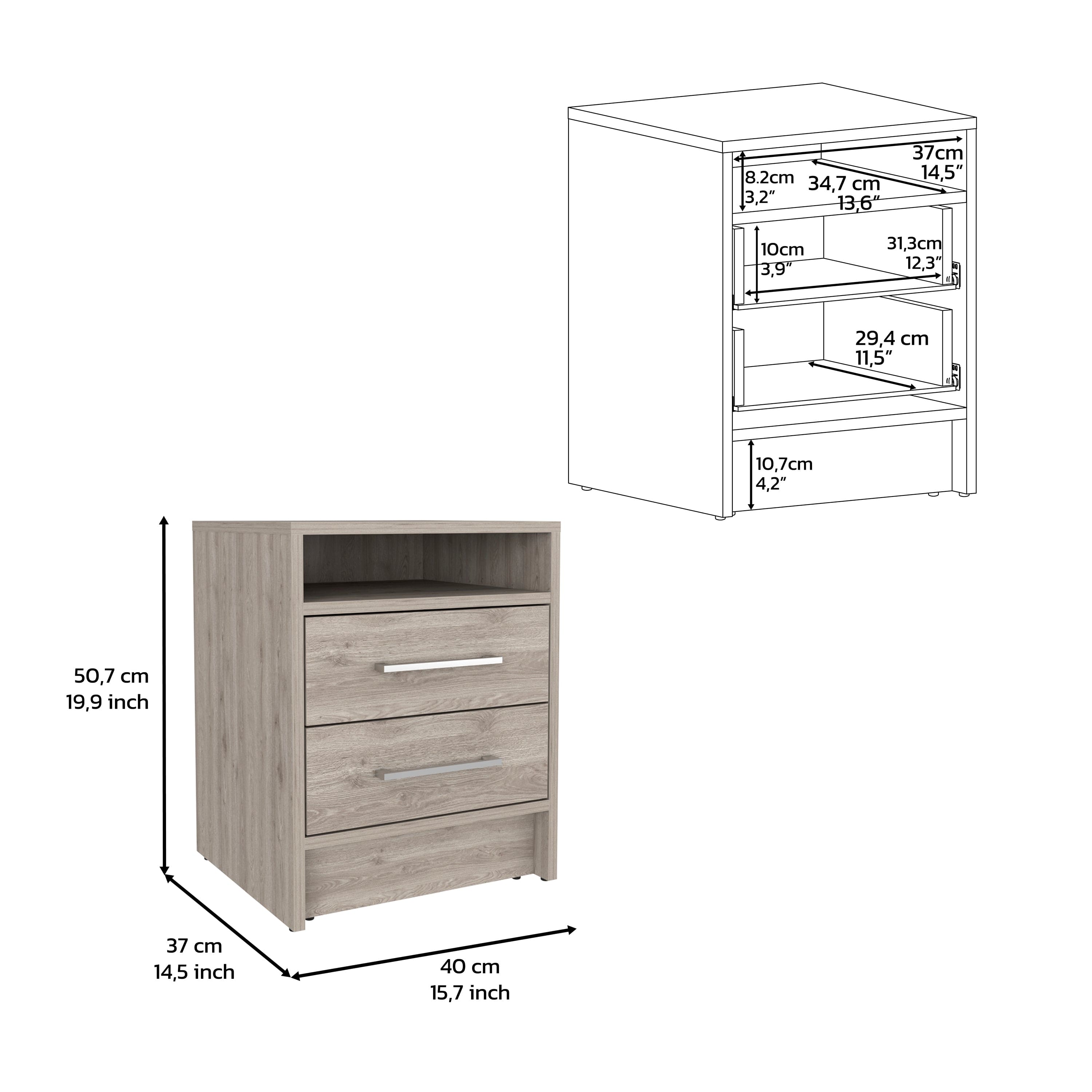 Nightstand Cartiz, Two Drawers, Light Gray Finish