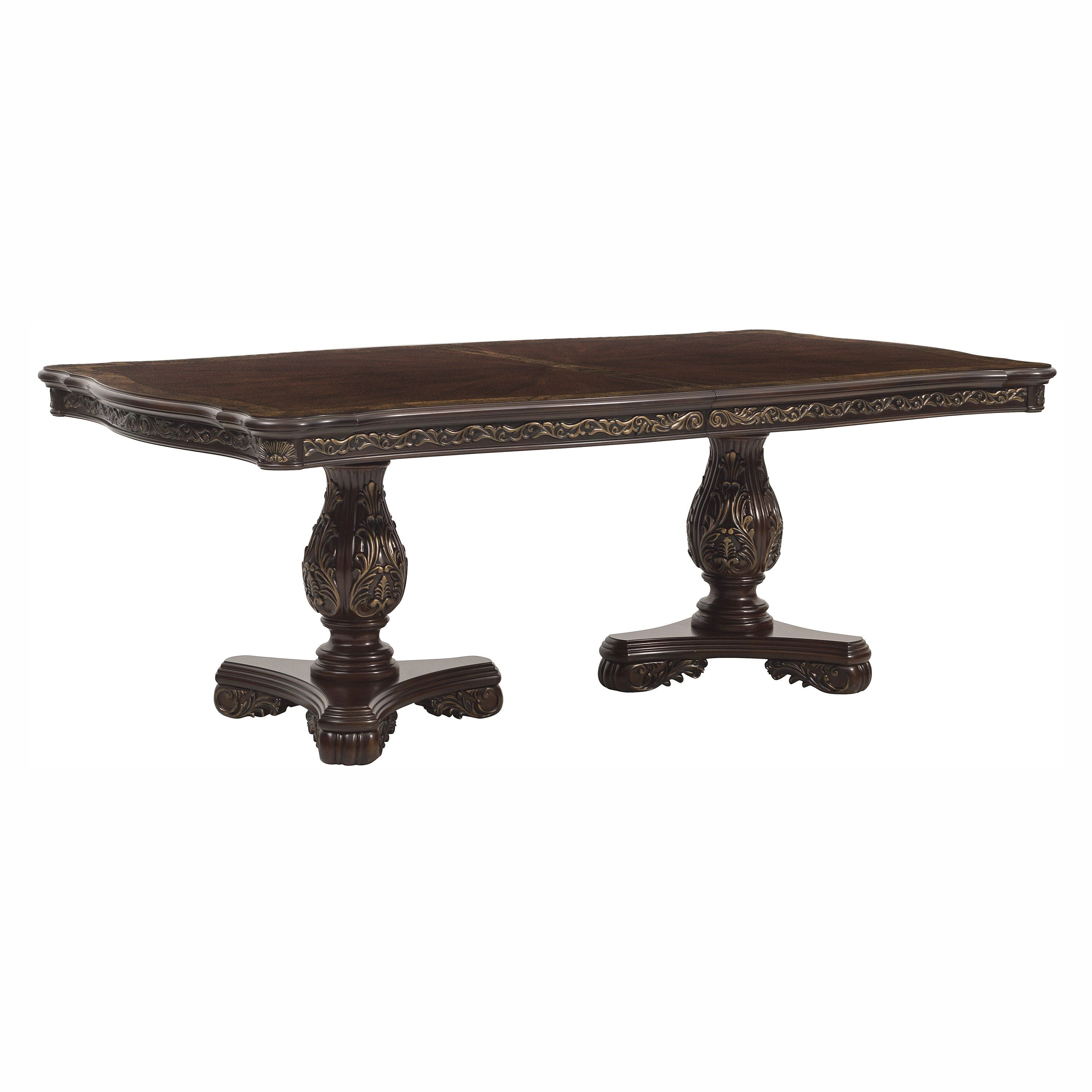 Beautiful Traditional Design 1pc Rectangular Dining Table with 2x Extension Leaf Cherry Finish with Gold Tipping