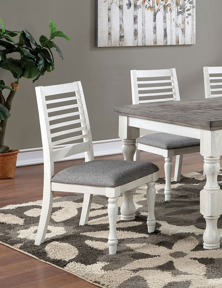 Majestic Rustic 2pc Dining Chairs Only Antique White Solid wood Gray Fabric Cushions Two-tone Turned Legs Chair Dining Room Furniture