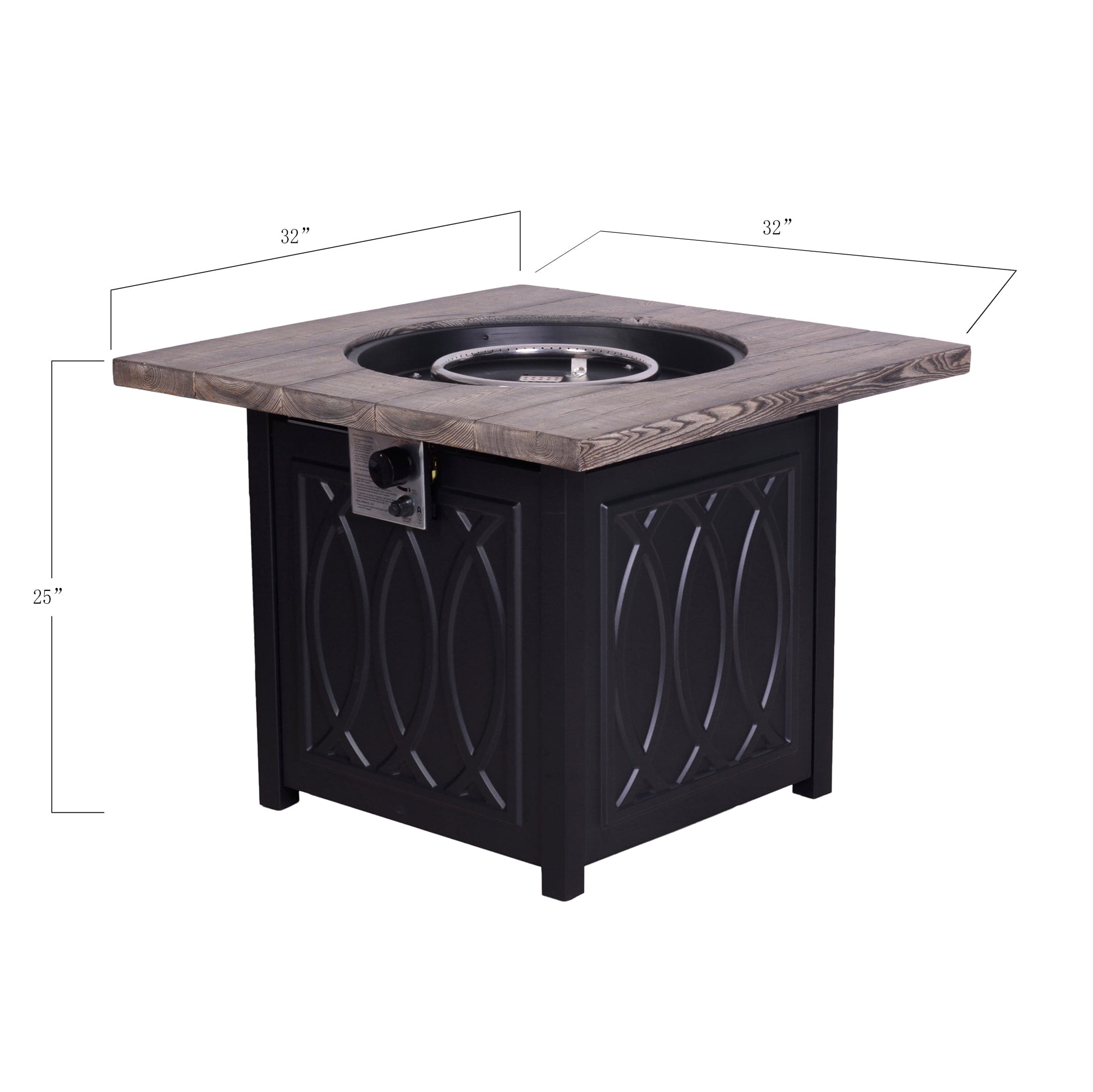 Faux Woodgrain Table top And Steel Base Propane Outdoor Fire Pit Table With Lid