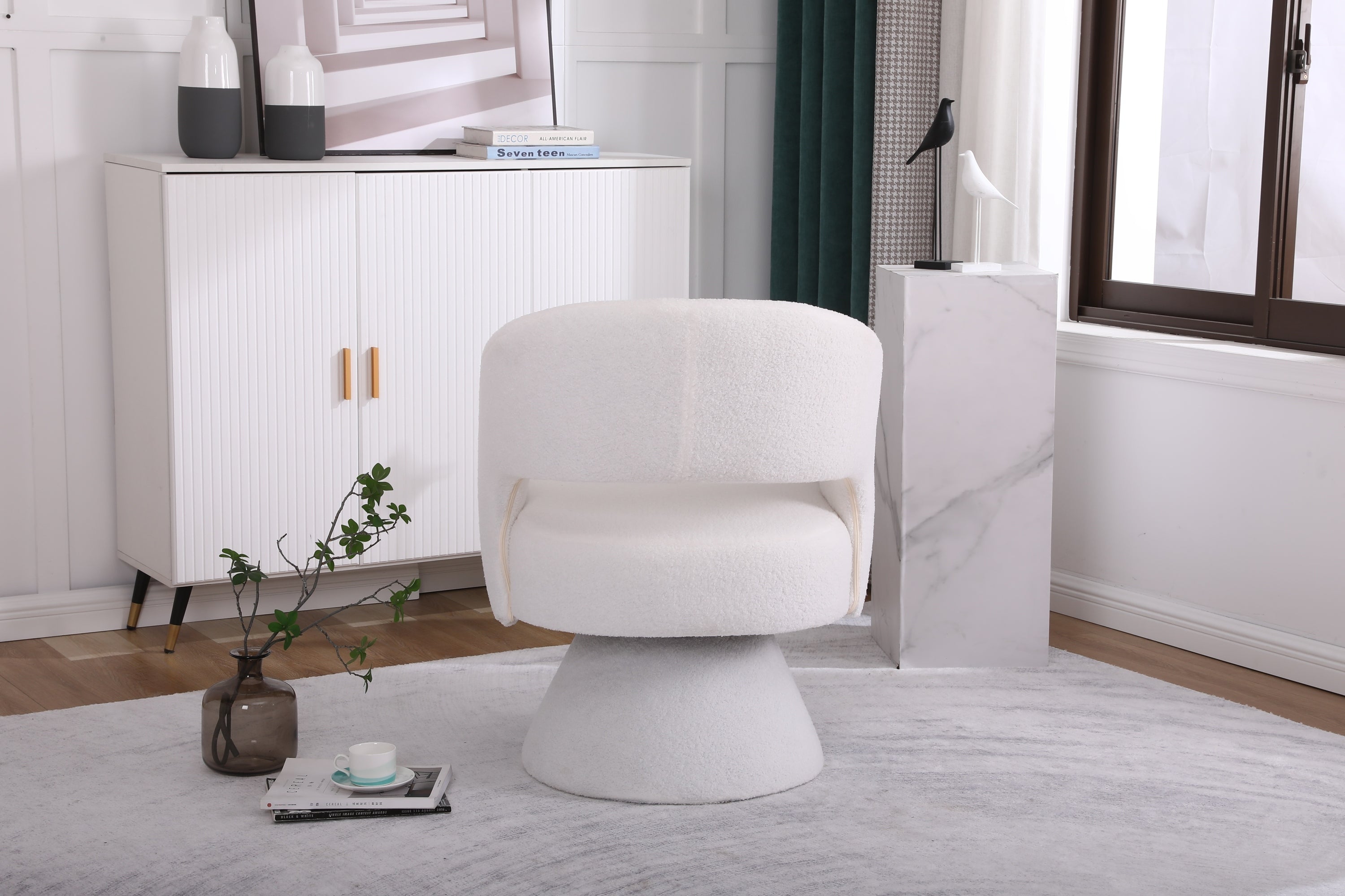 Swivel Accent Chair Armchair, Round Barrel Chair in Fabric for Living Room Bedroom,White