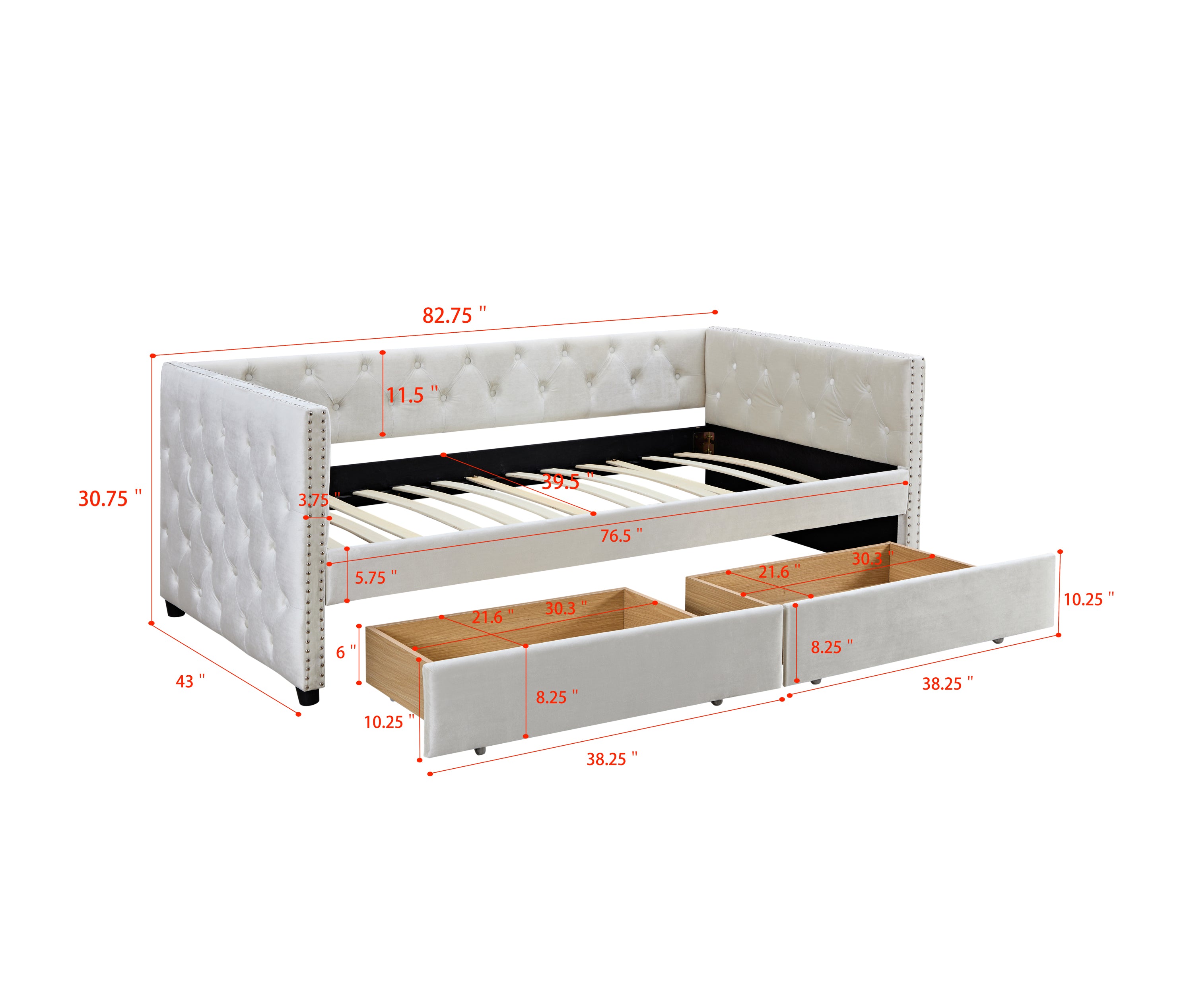 Sofa bed with drawers, modern velvet upholstered sofa bed with button tufted sofa bed frame with double drawers, bedroom living room furniture,Beige (83.47''x42.91''x30.71''')