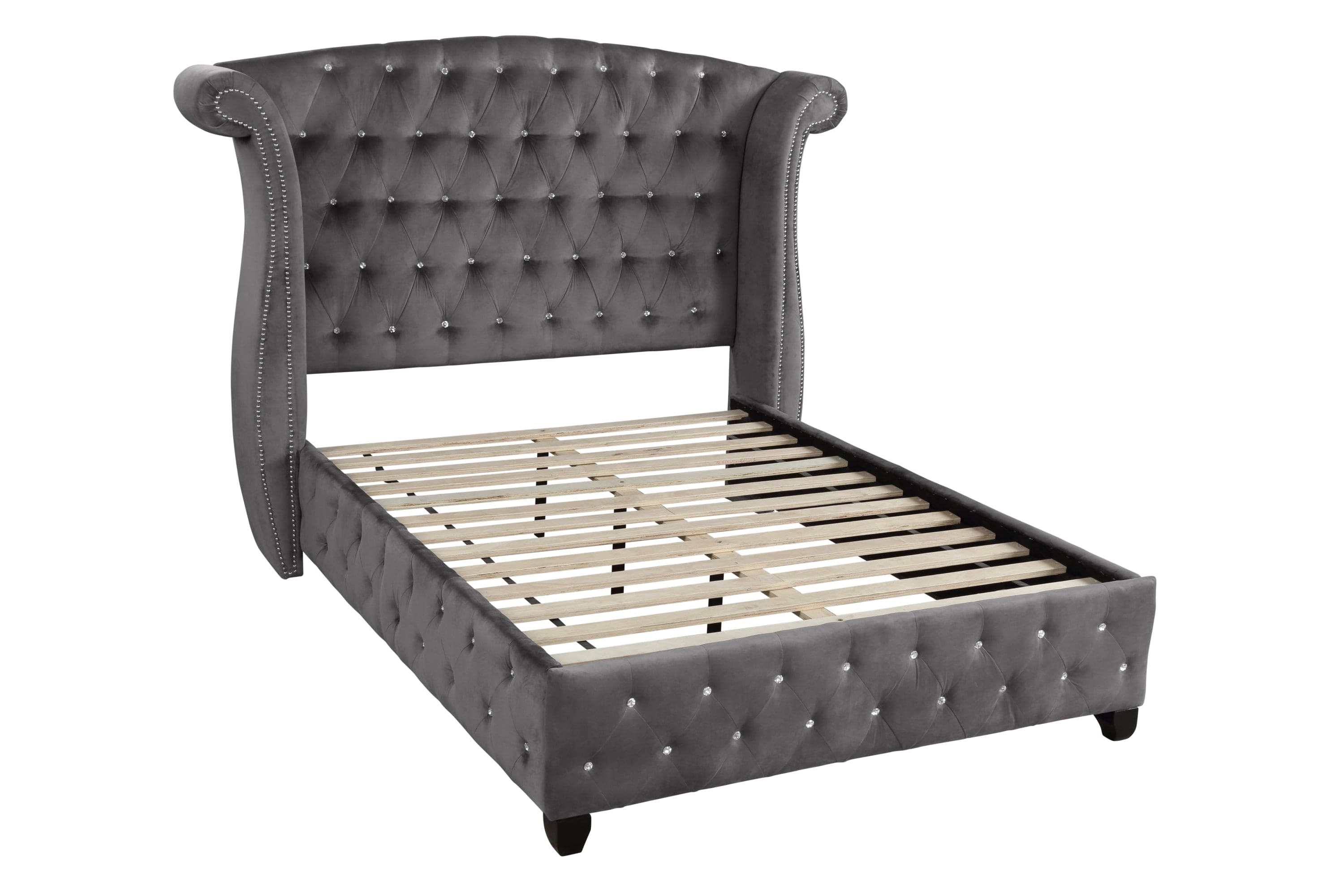 Sophia Crystal Tufted King bed Made with Wood in Gray