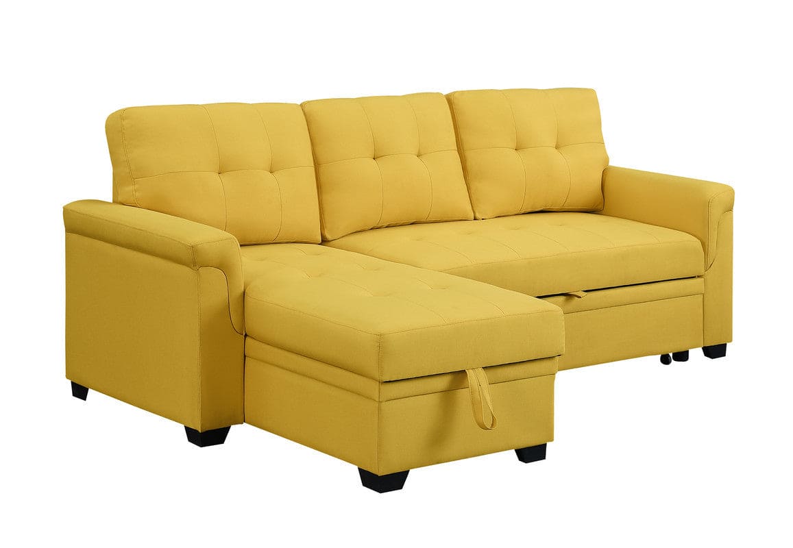 Lucca Yellow Linen Reversible Sleeper Sectional Sofa with Storage Chaise