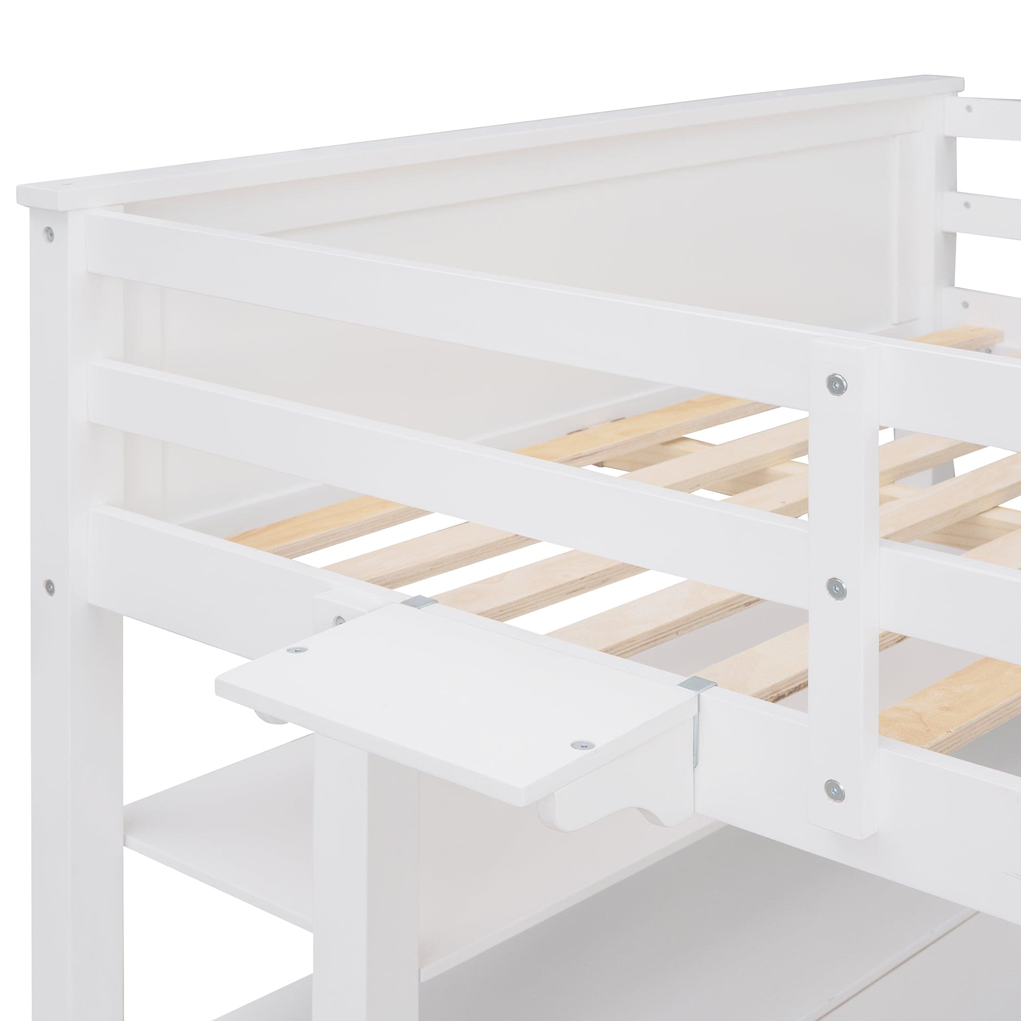 Full size Loft Bed with Drawers and Desk, Wooden Loft Bed with Shelves - White(OLD SKU:LT001529AAK)