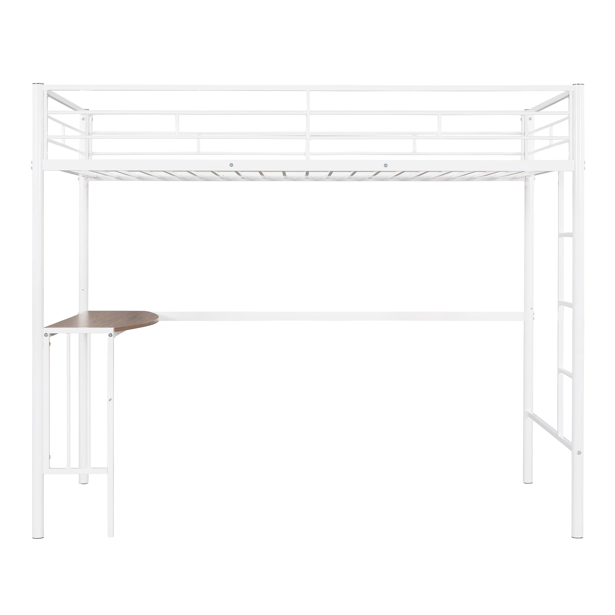 Twin Metal Bunk Bed with Desk, Ladder and Guardrails, Loft Bed for Bedroom, White(OLD SKU : MF195191AAK)