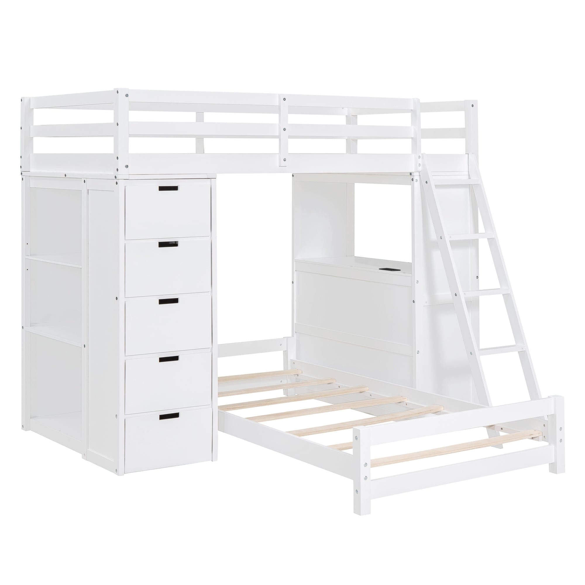 Twin over Twin Bunk Bed with LED Light and USB Ports, White